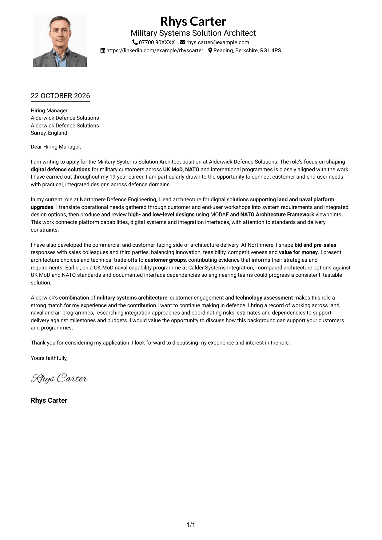 Cover letter example — page 1
