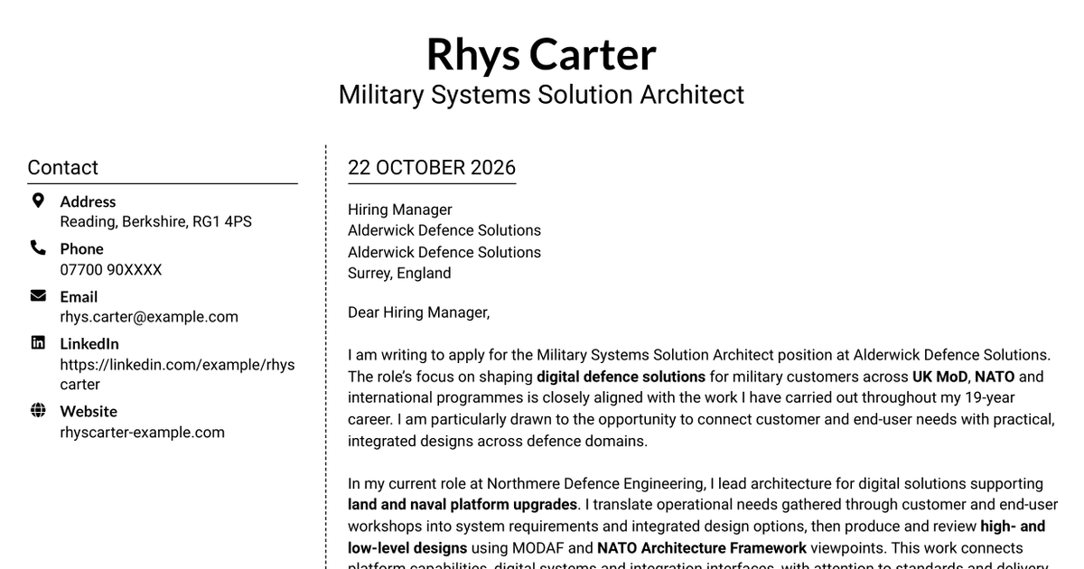 7 Military Systems Solution Architect Cover Letter Templates with Example