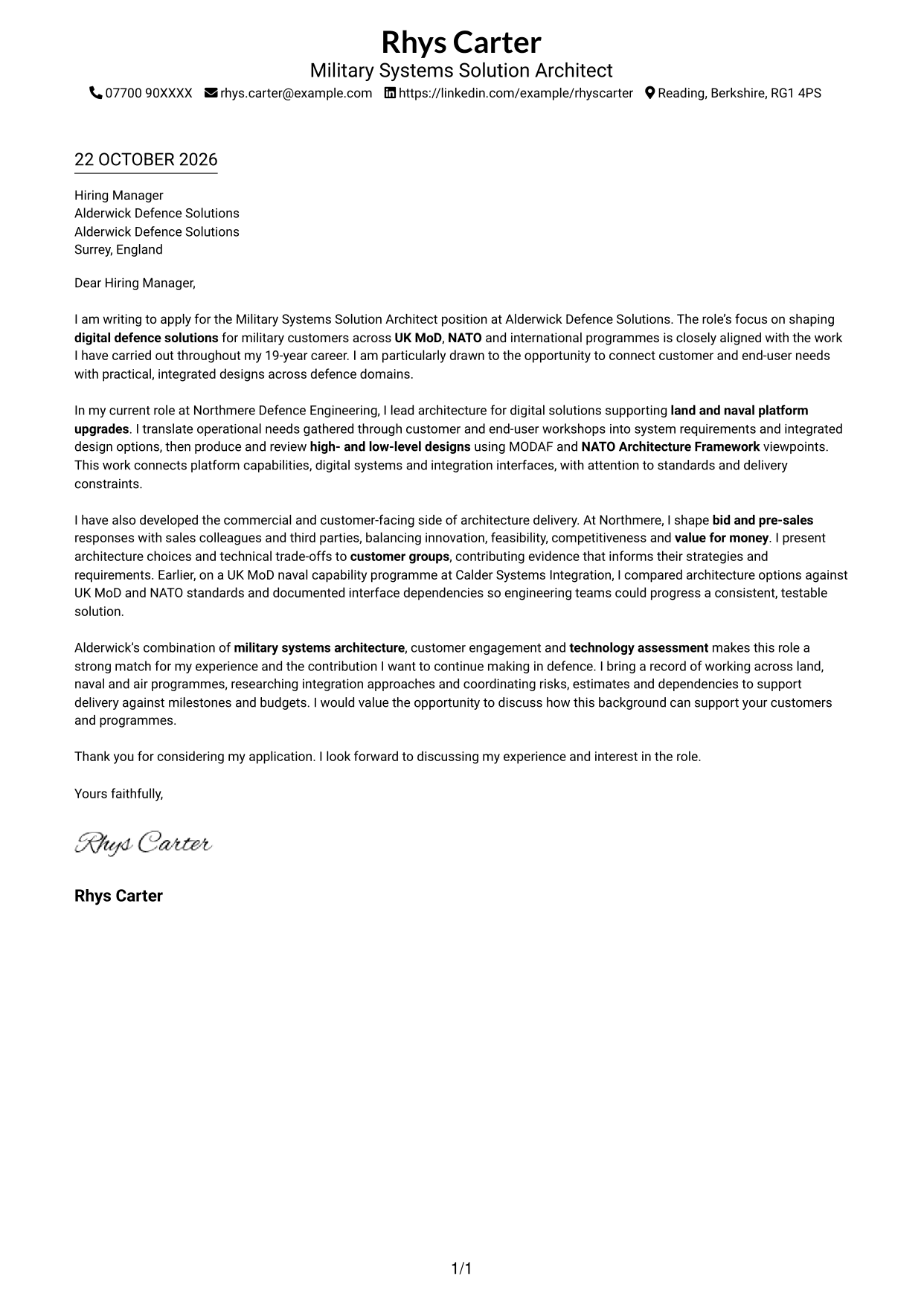 Cover letter example — page 1