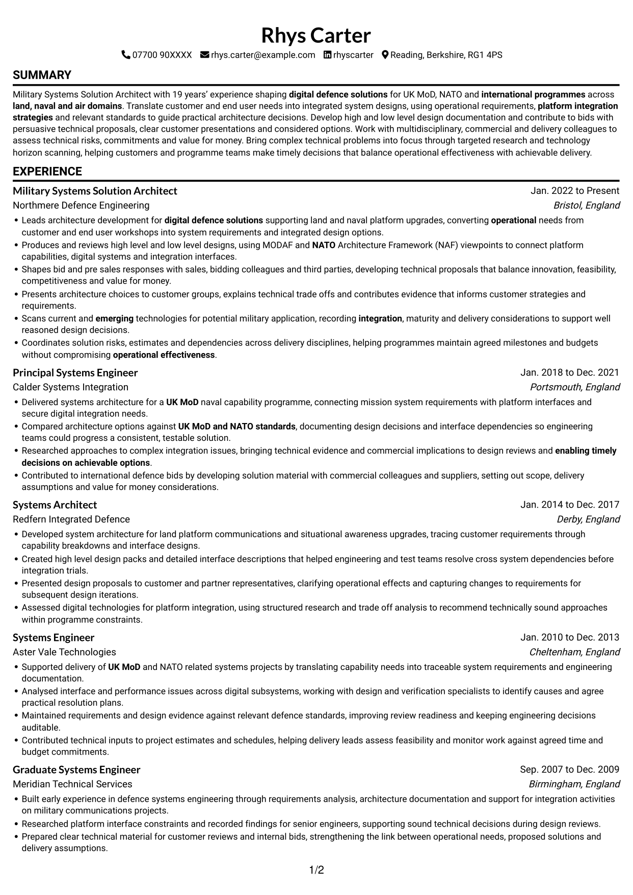 CV example — page 1
