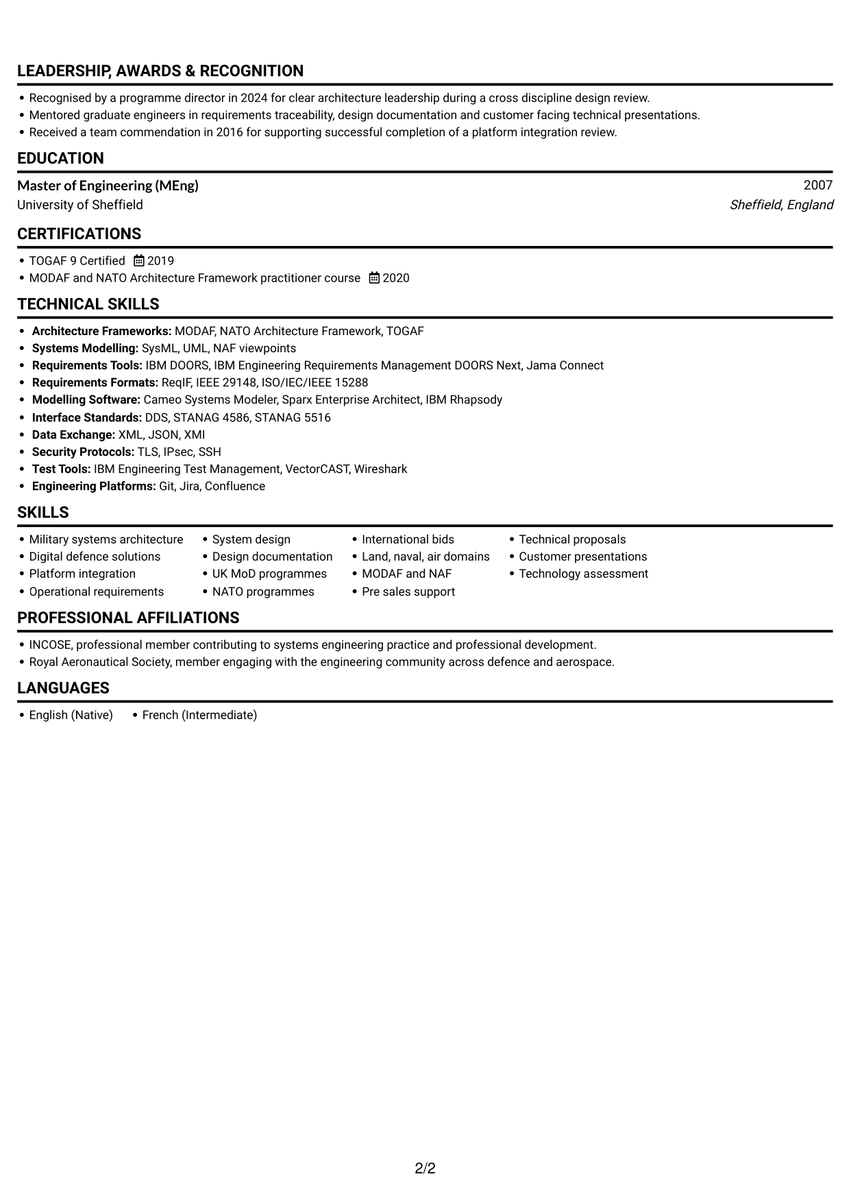 CV example — page 2