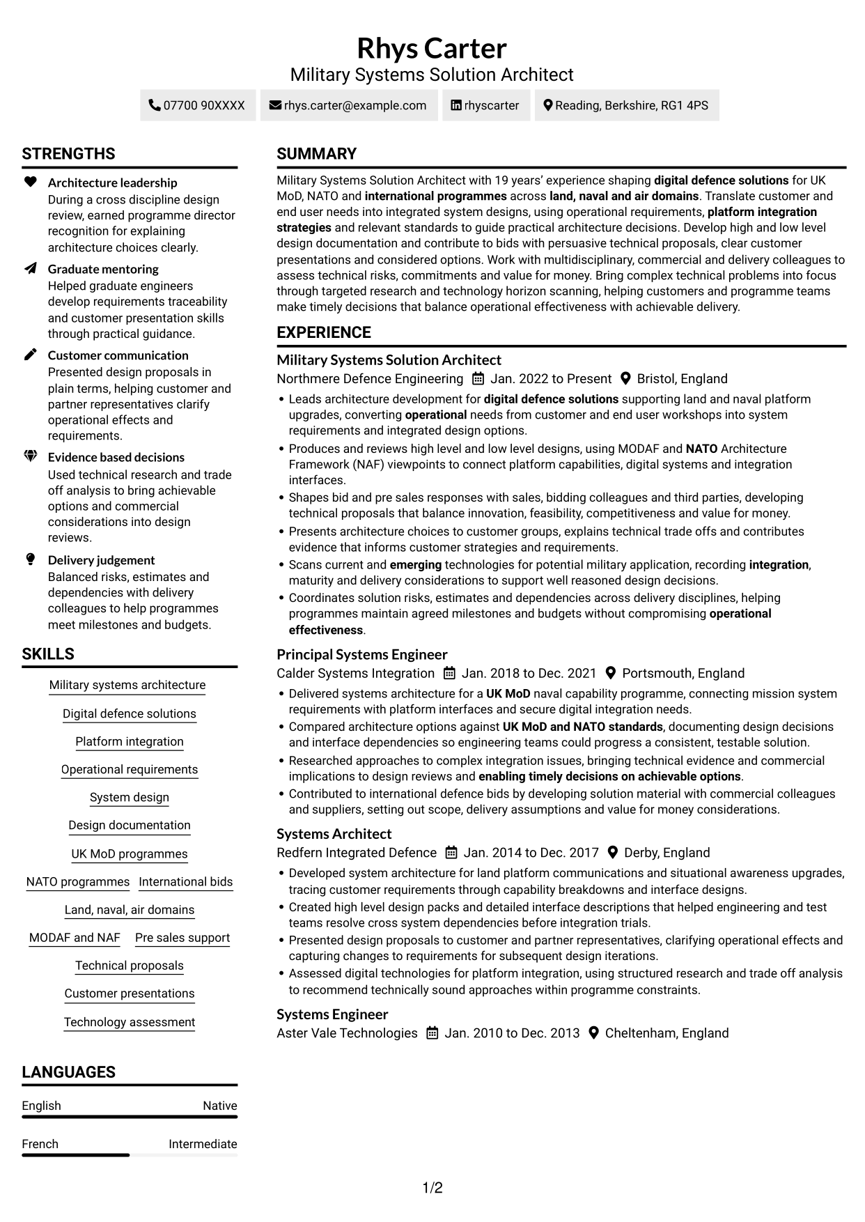 CV example — page 1