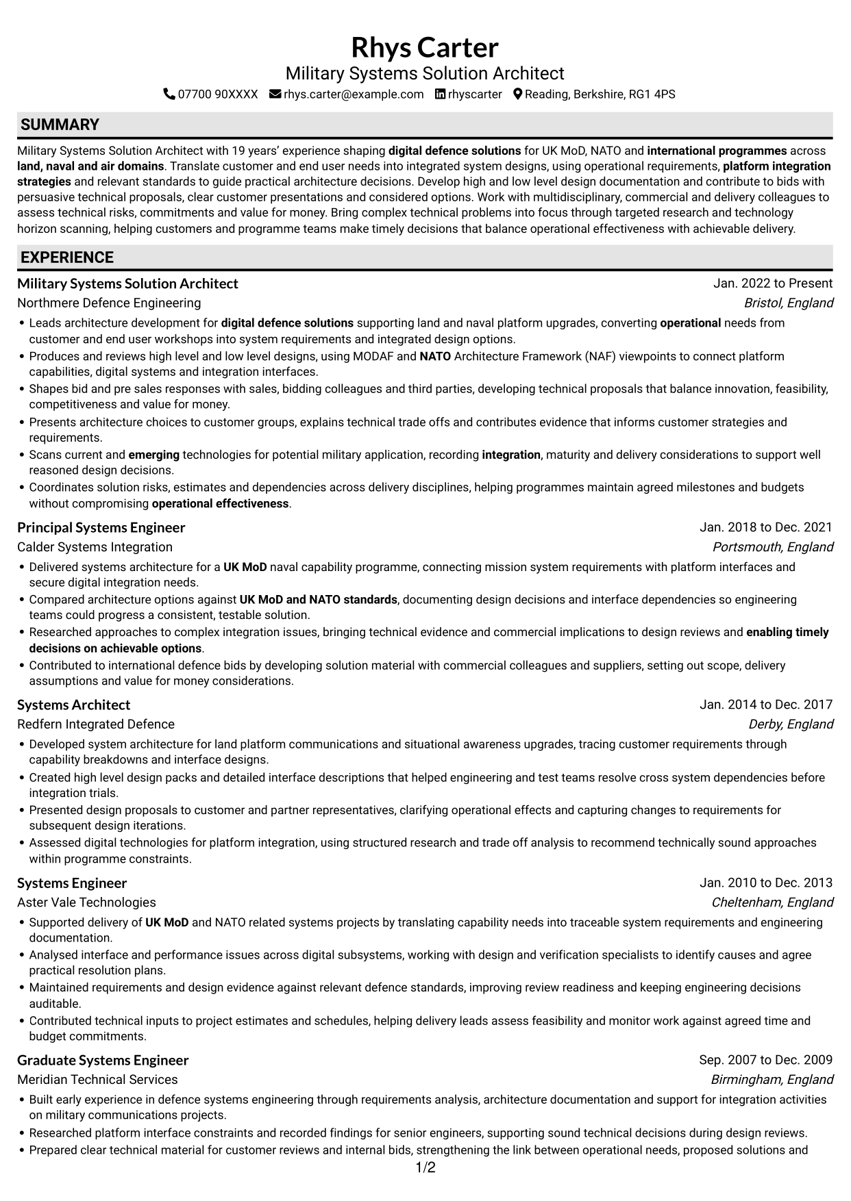 CV example — page 1