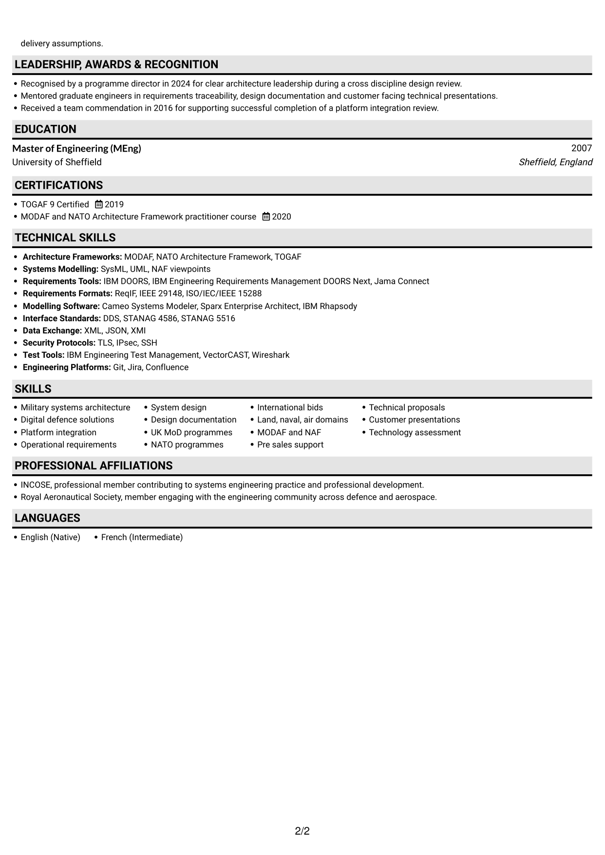 CV example — page 2
