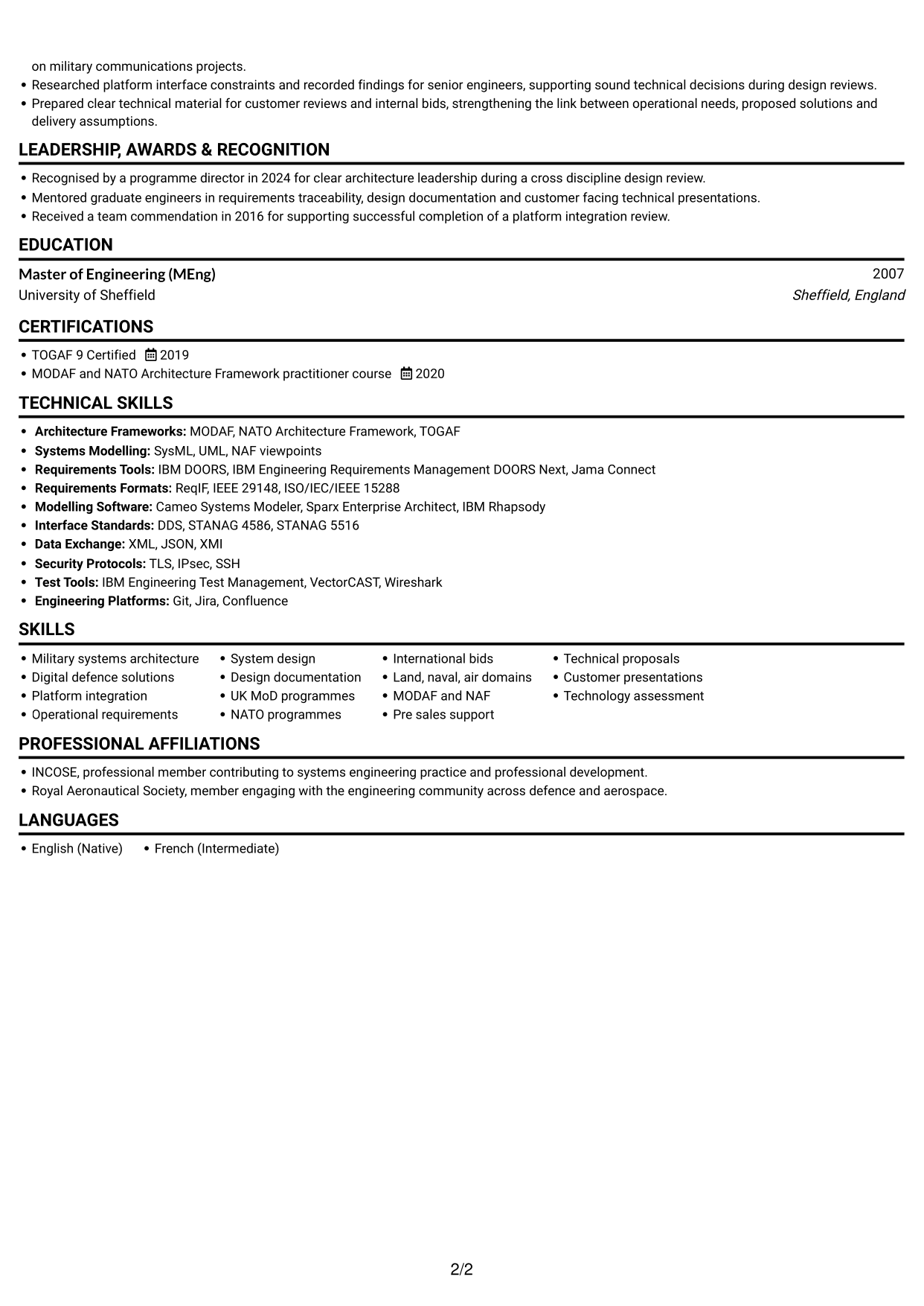 CV example — page 2