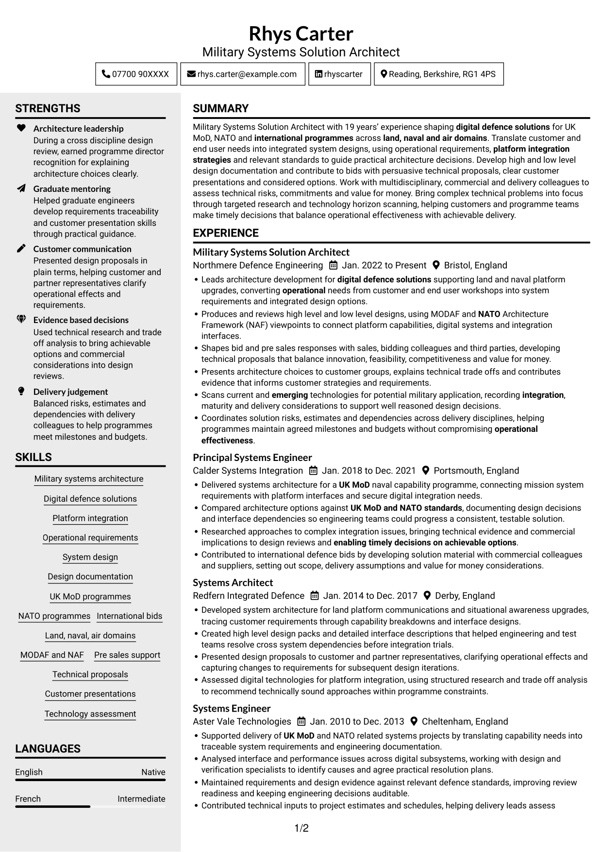 CV example — page 1
