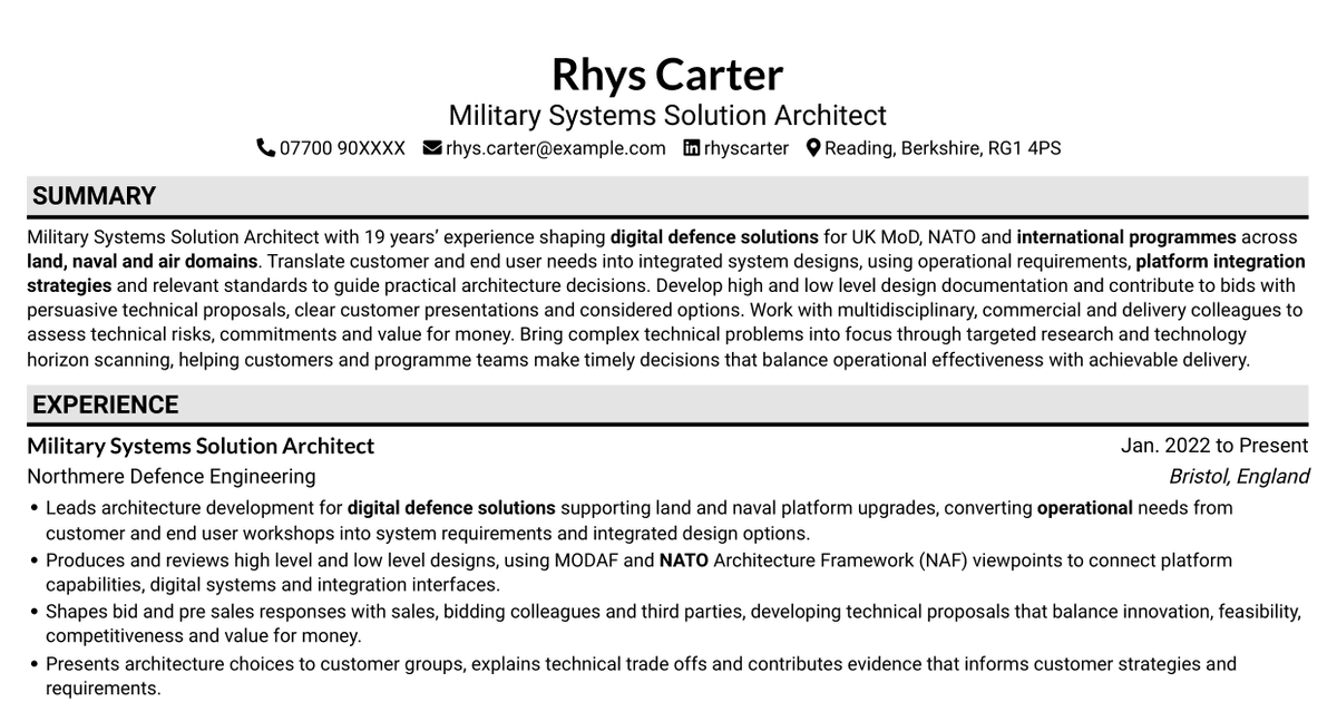 7 Military Systems Solution Architect CV Templates with Example