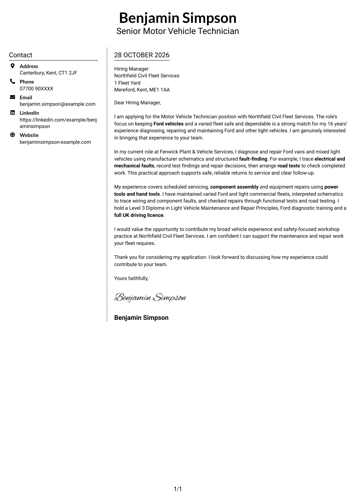 Cover letter example — page 1