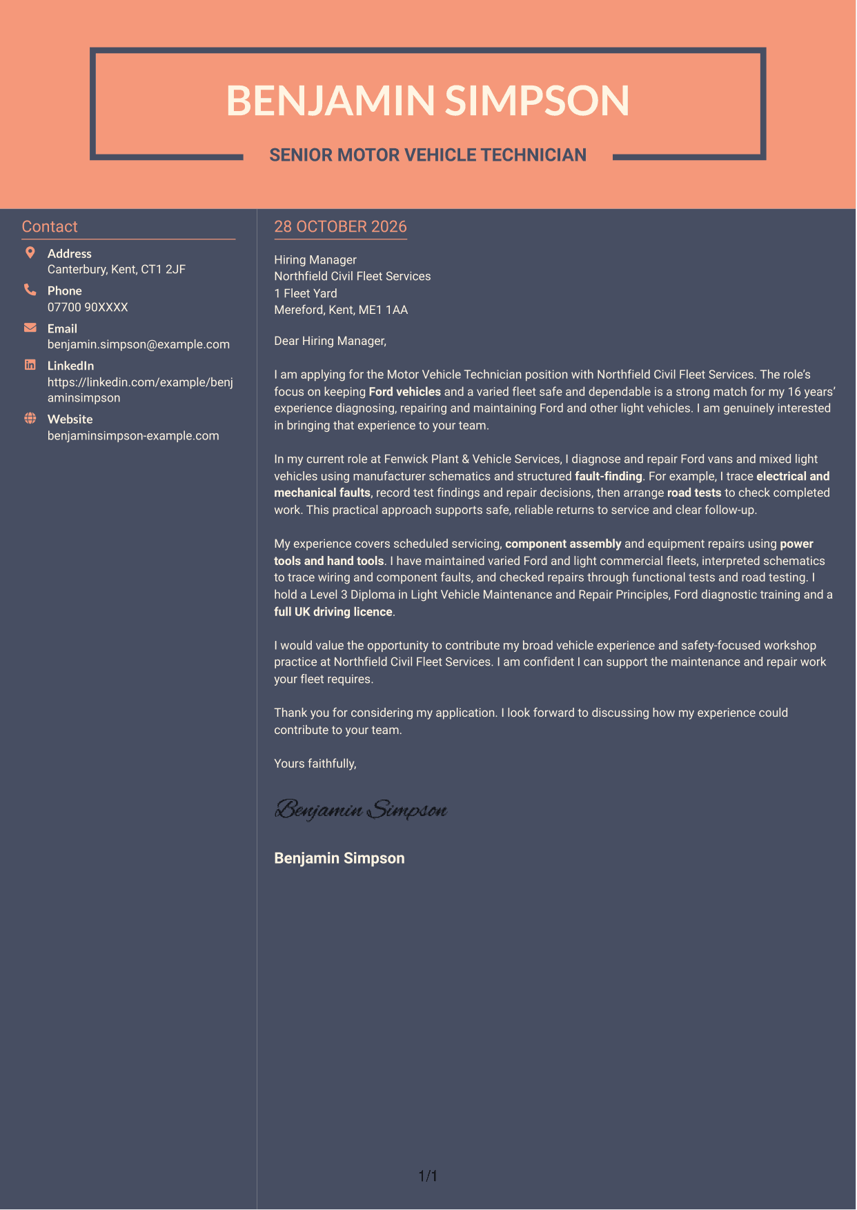 Cover letter example — page 1