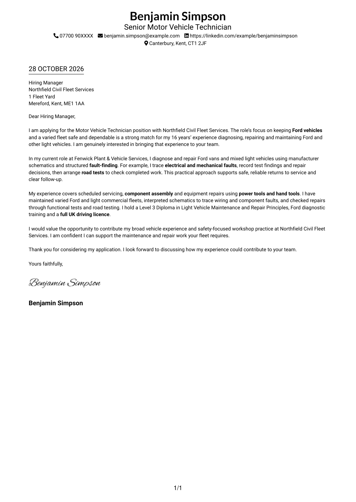 Cover letter example — page 1
