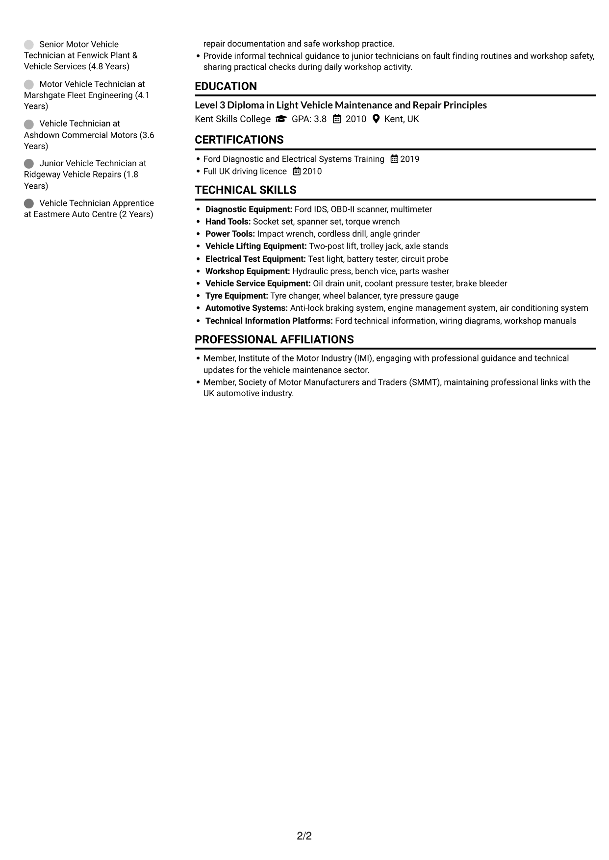 CV example — page 2