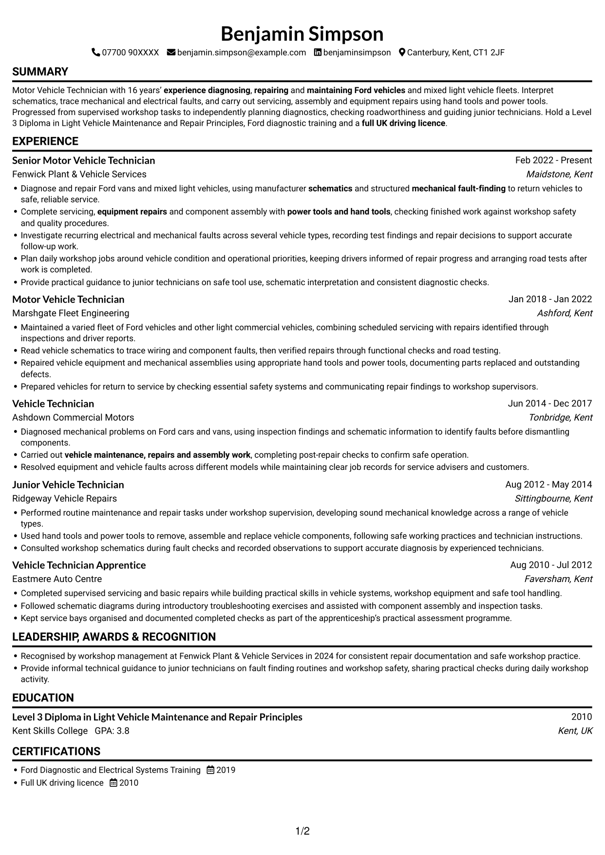 CV example — page 1
