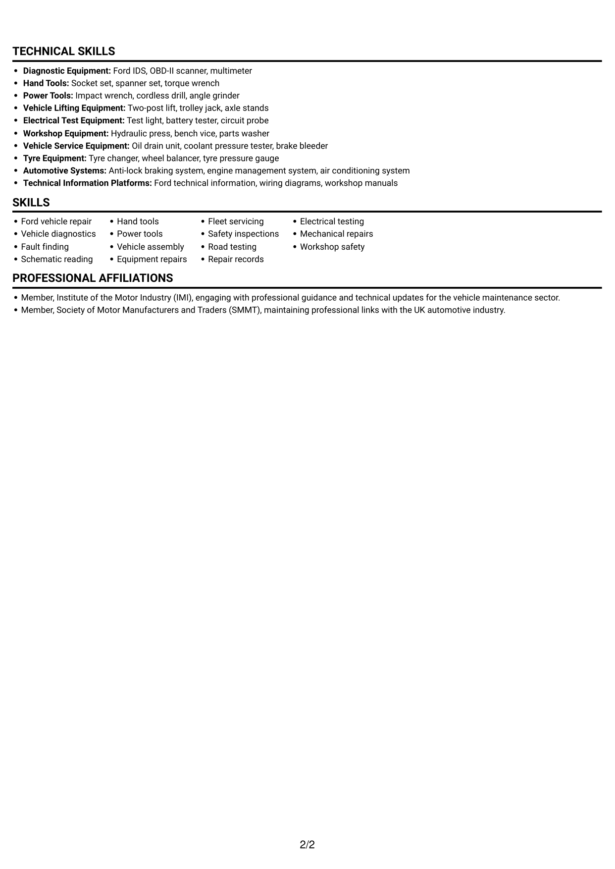 CV example — page 2