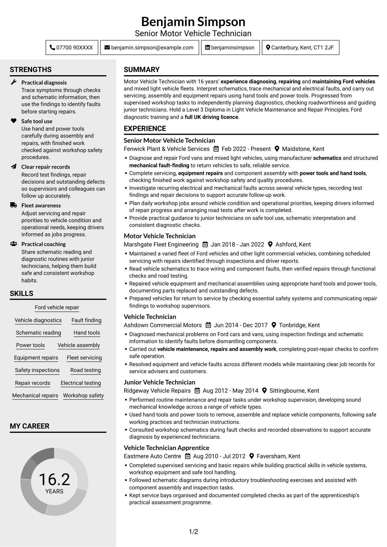 CV example — page 1