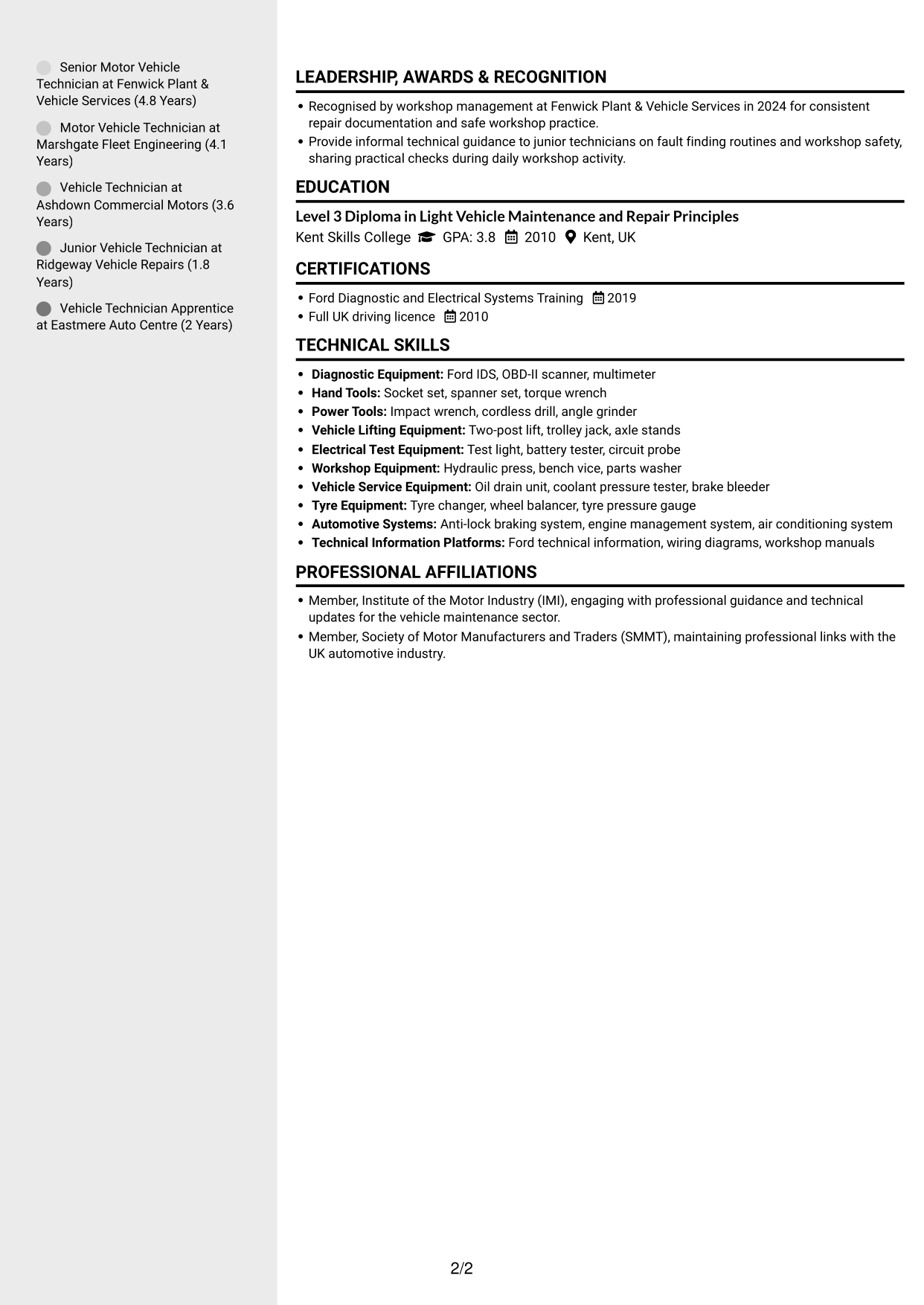 CV example — page 2