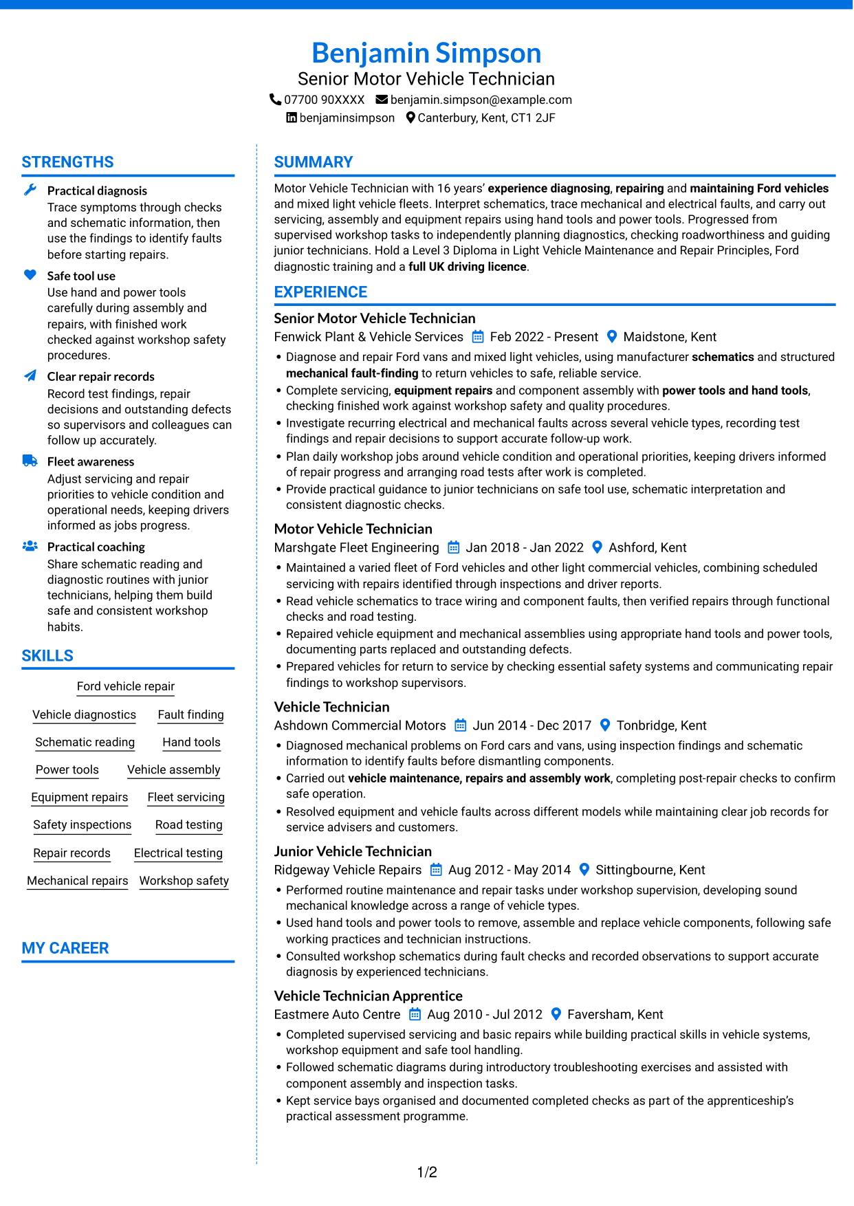 CV example — page 1