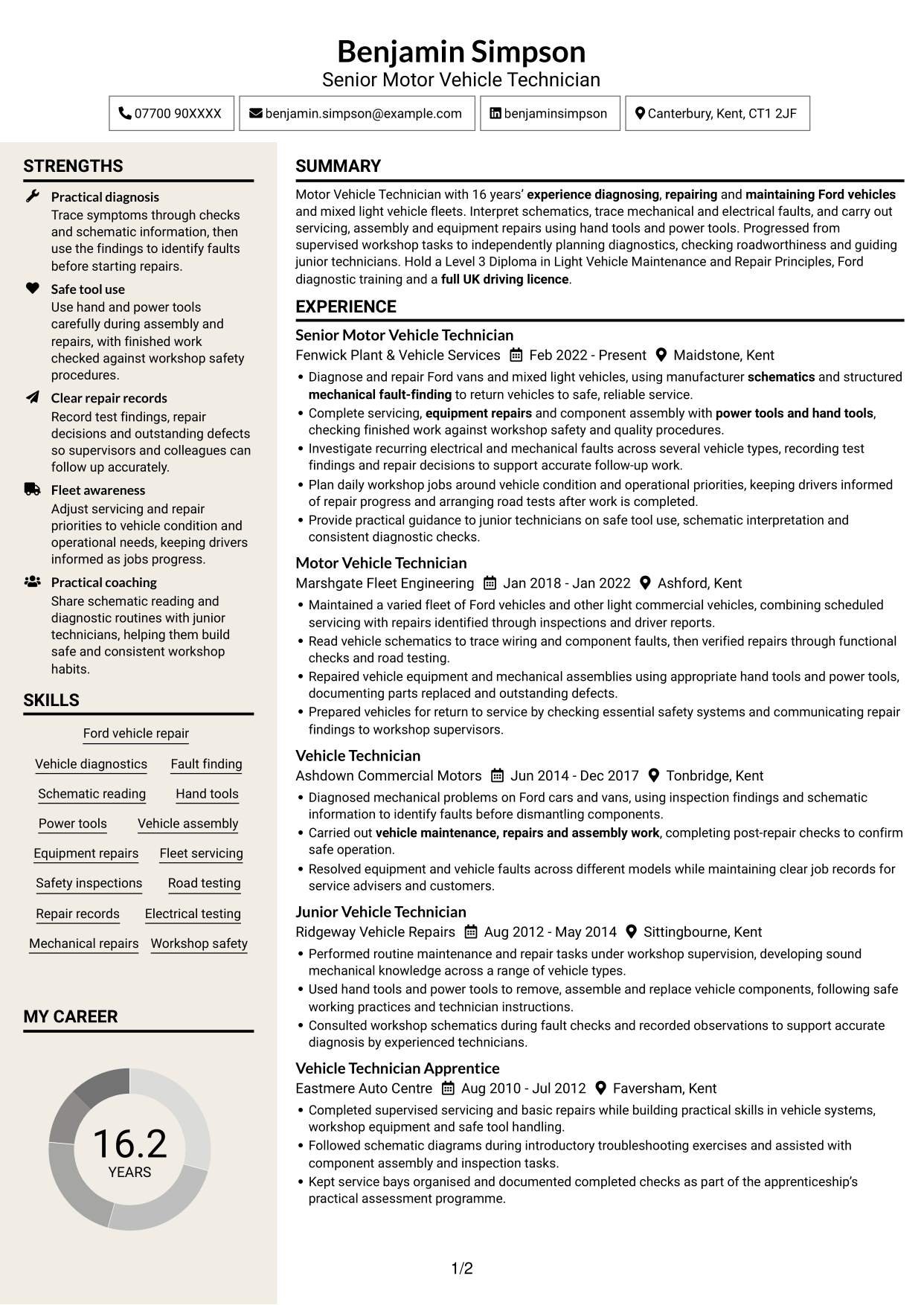 CV example — page 1