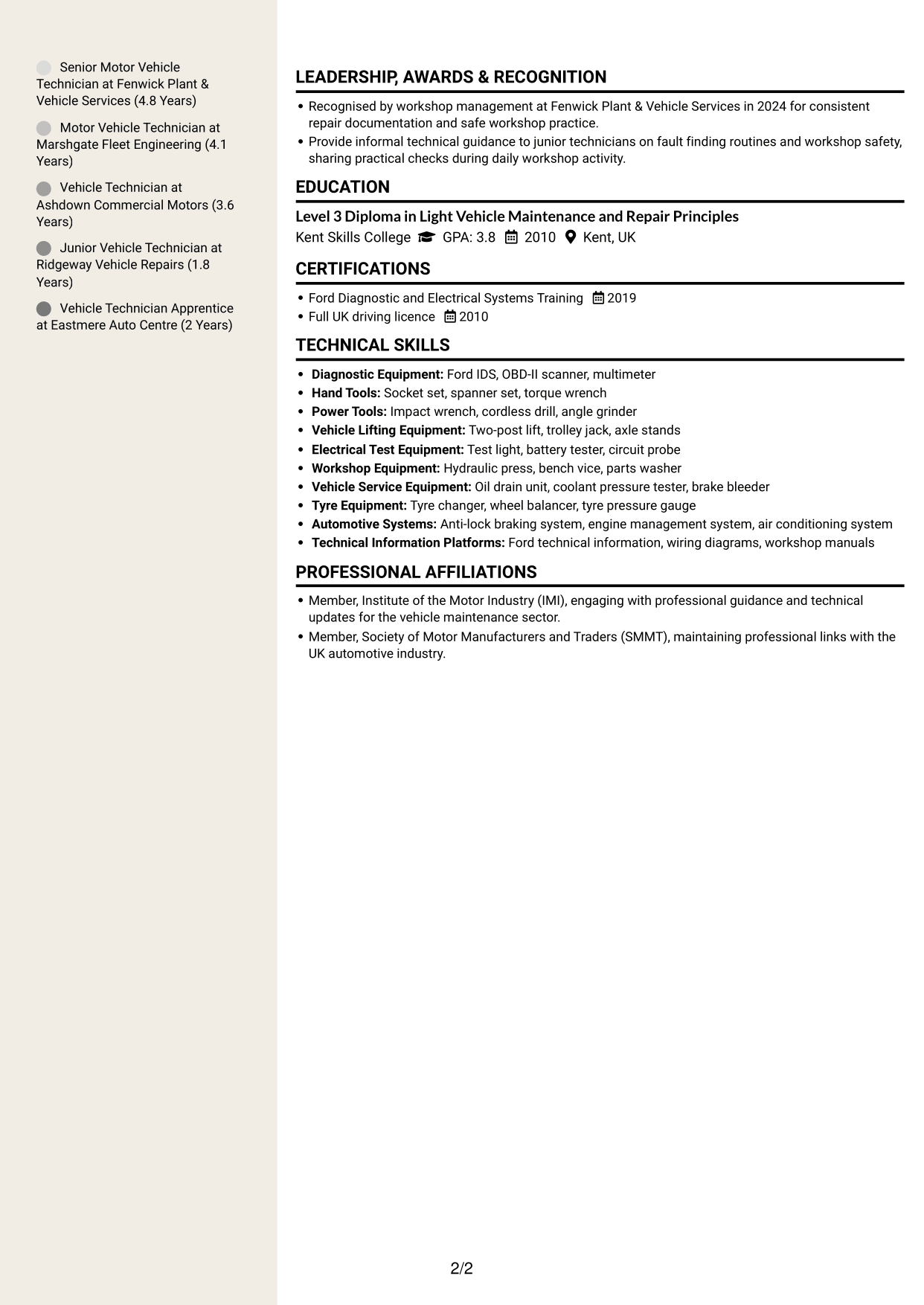 CV example — page 2