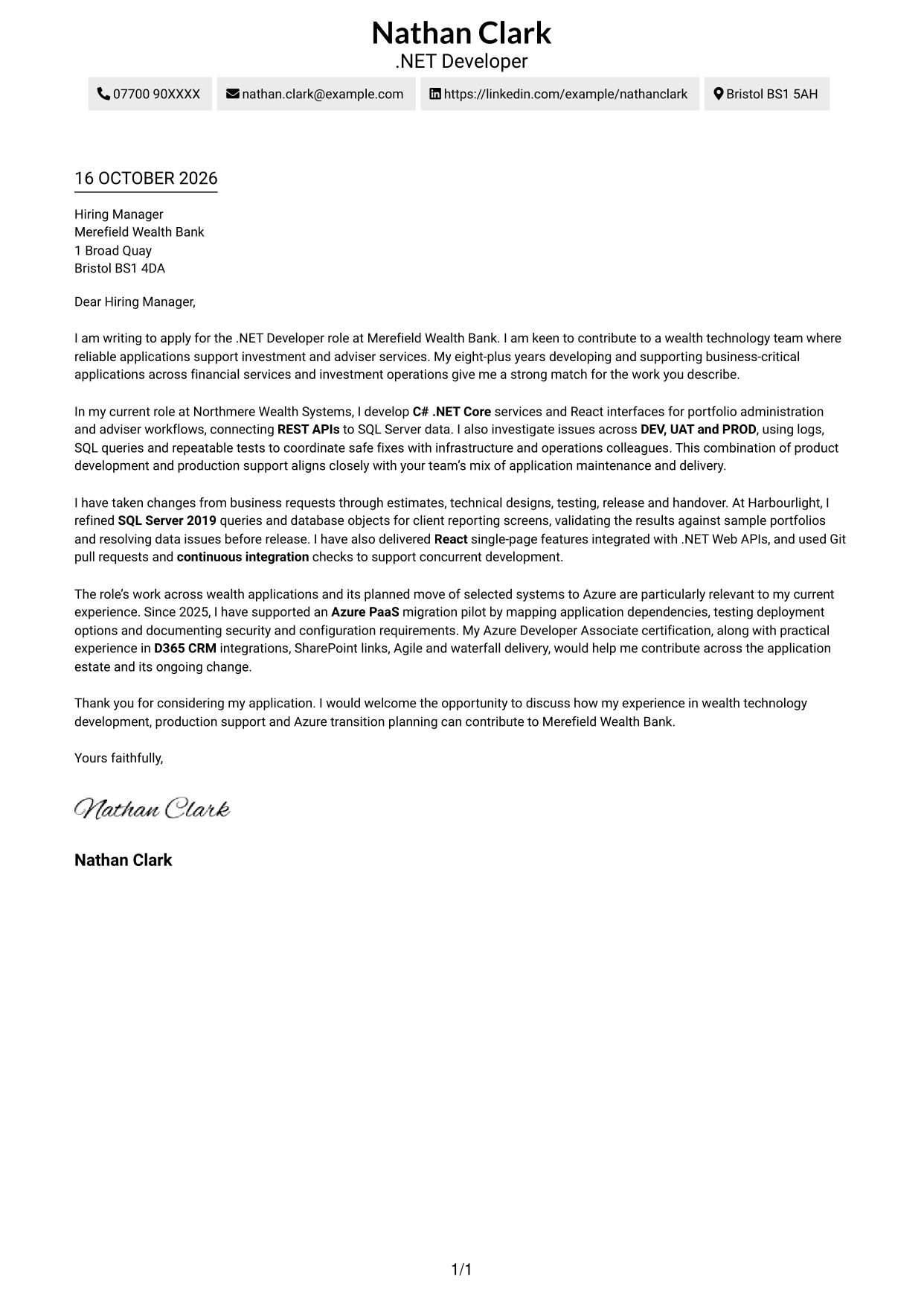 Cover letter example — page 1