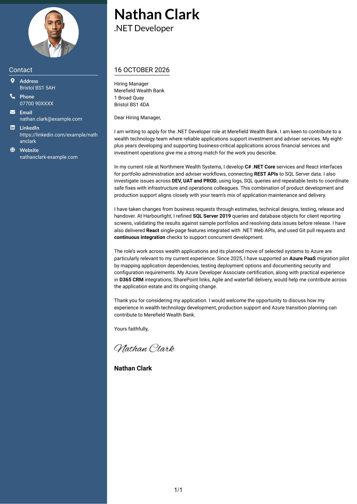Cover letter example — page 1