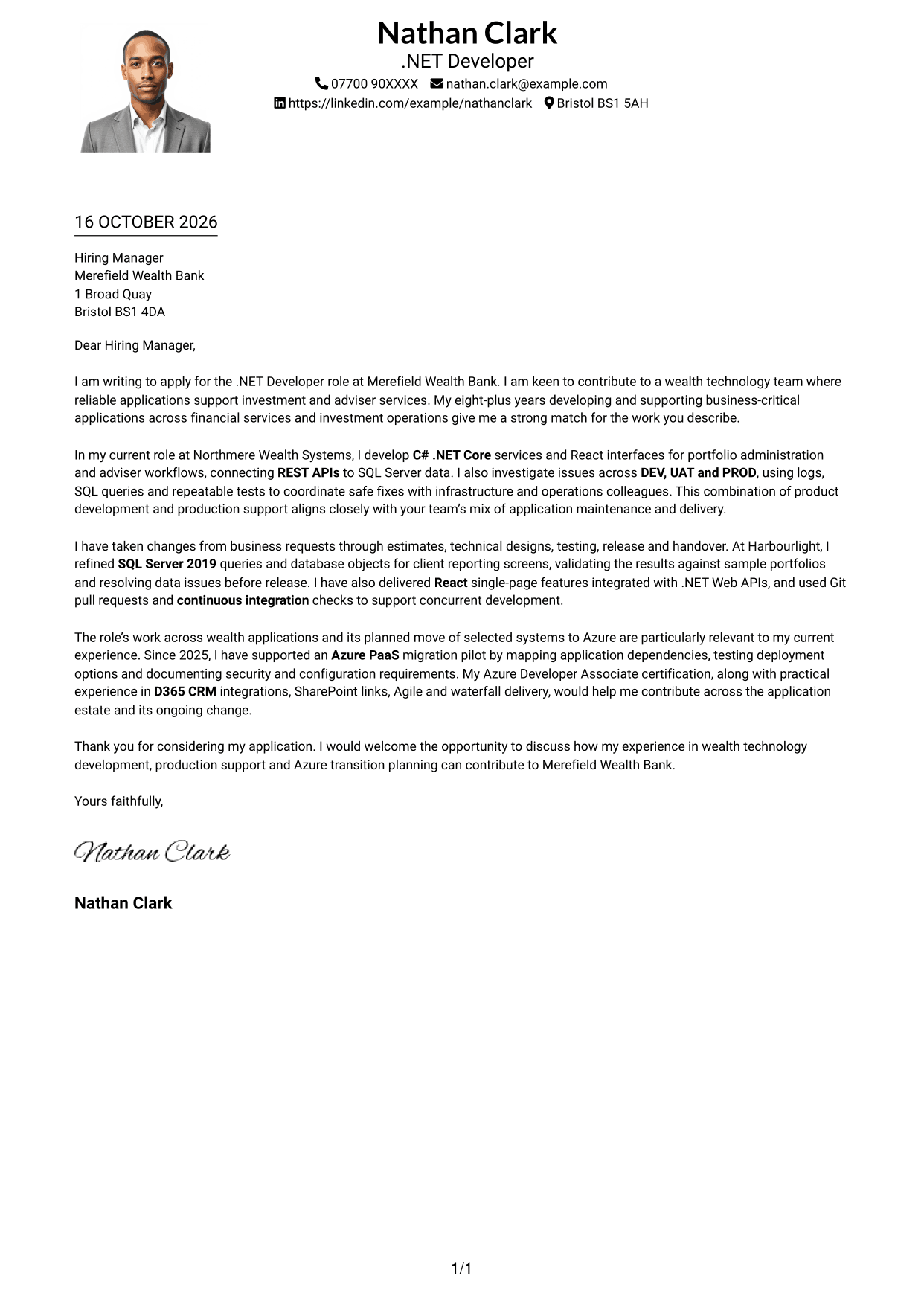 Cover letter example — page 1