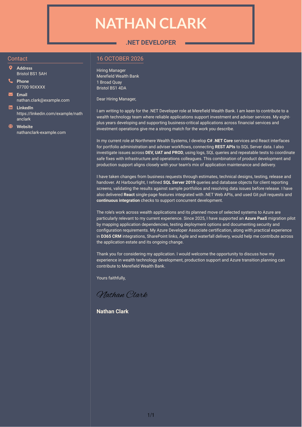 Cover letter example — page 1