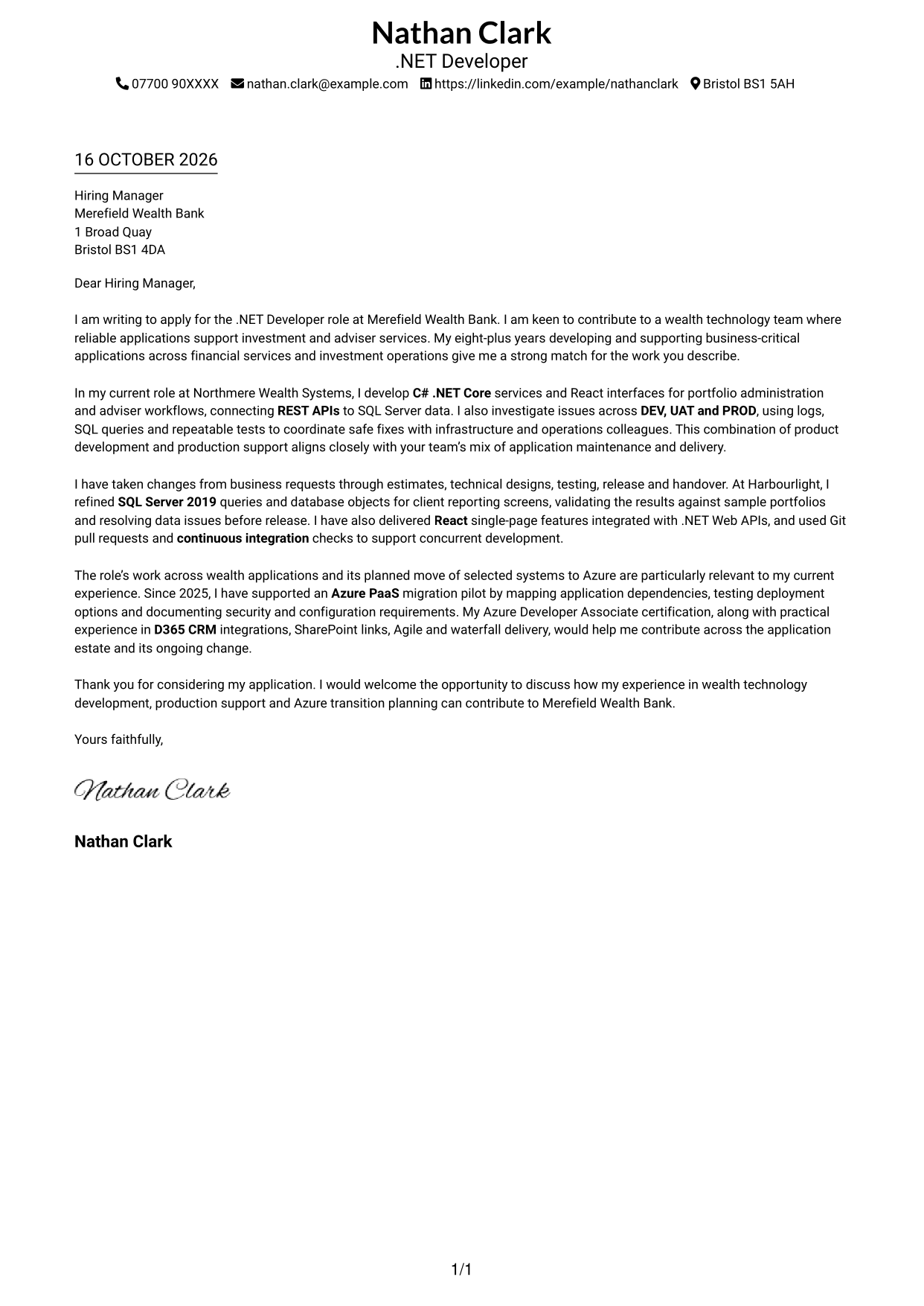 Cover letter example — page 1