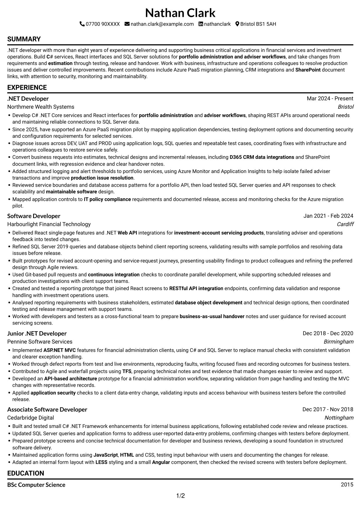 CV example — page 1