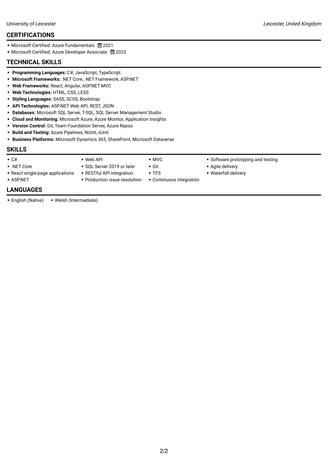 CV example — page 2
