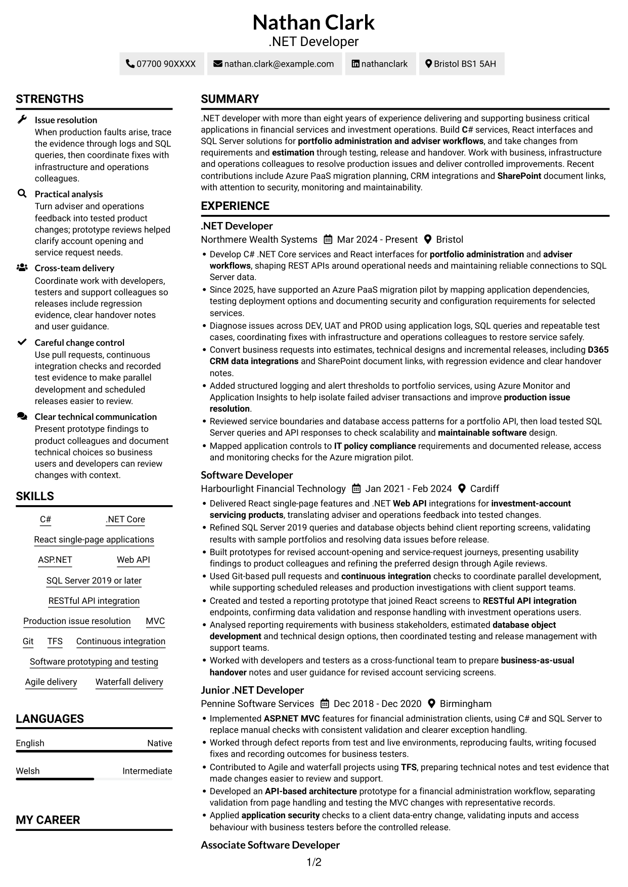 CV example — page 1