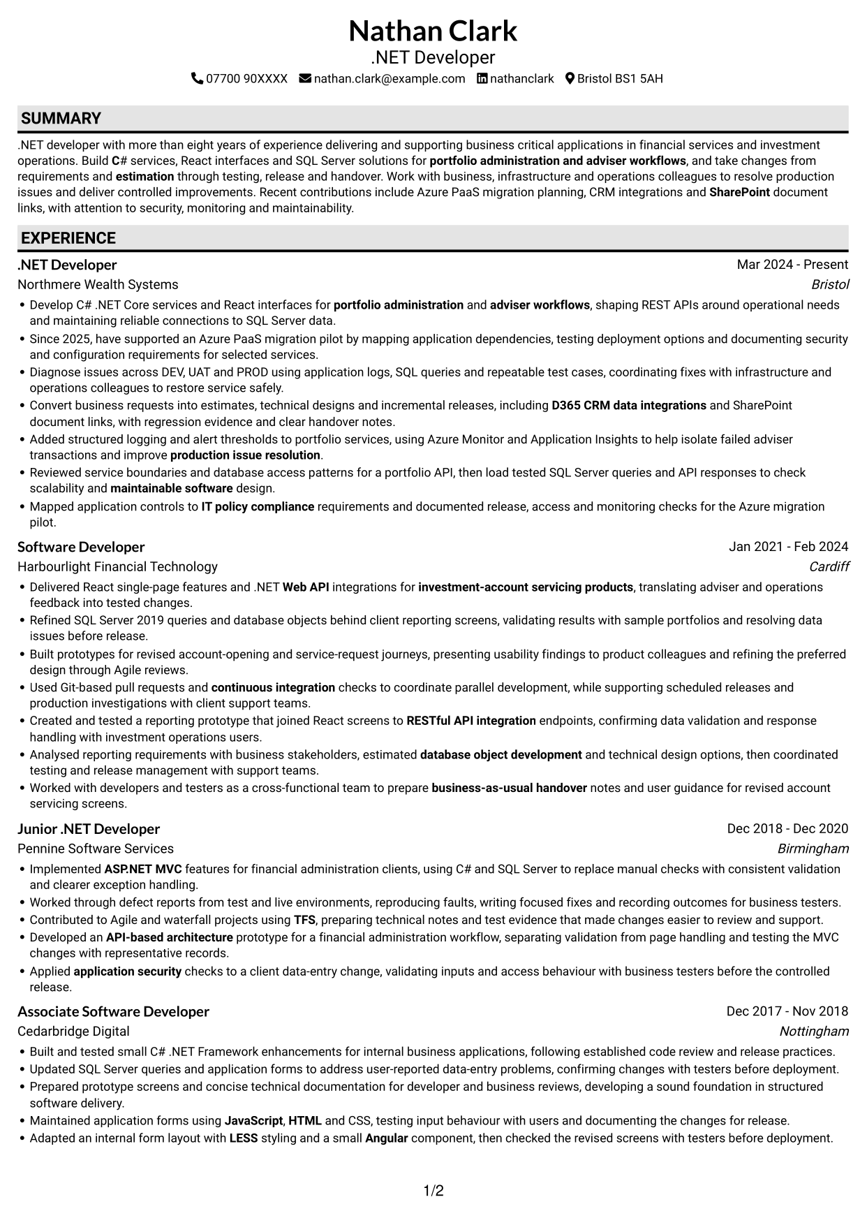 CV example — page 1