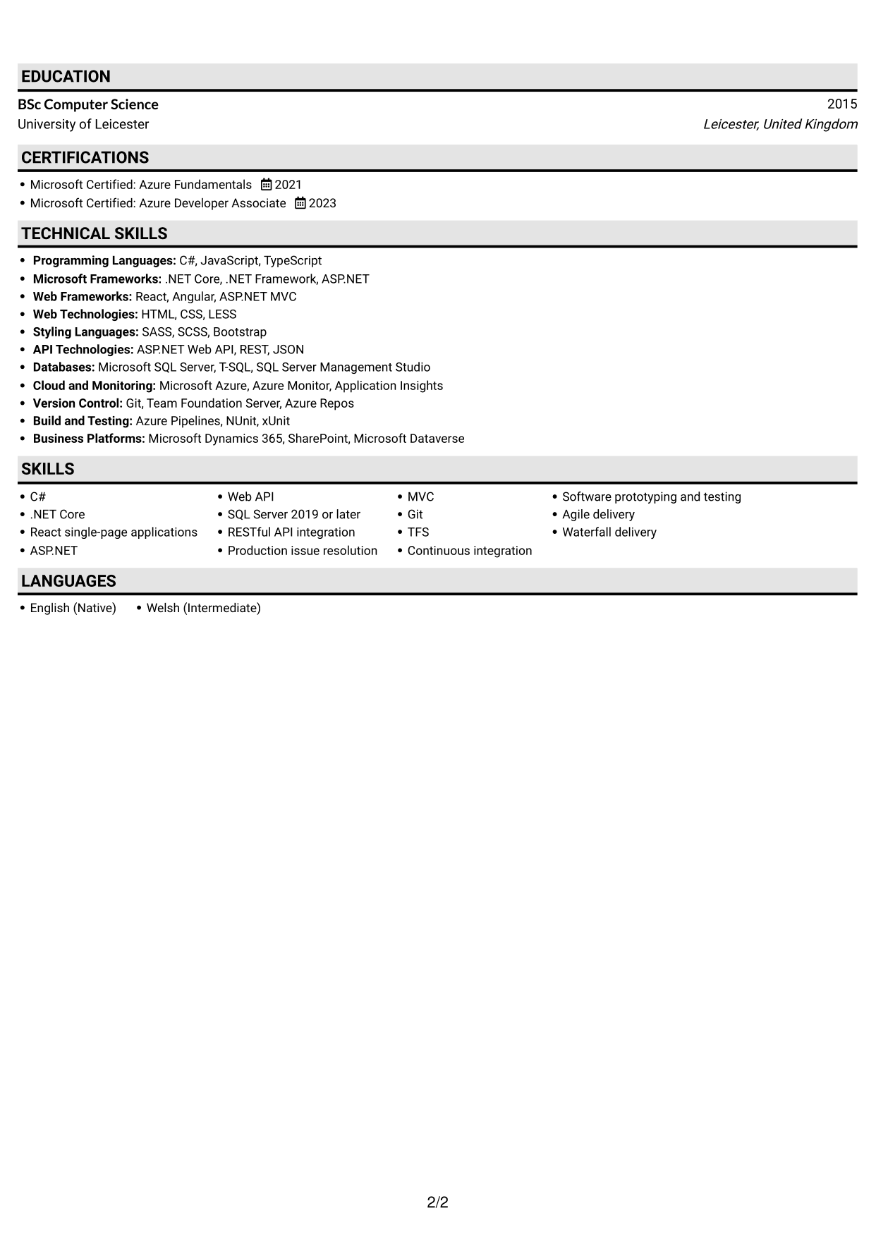 CV example — page 2