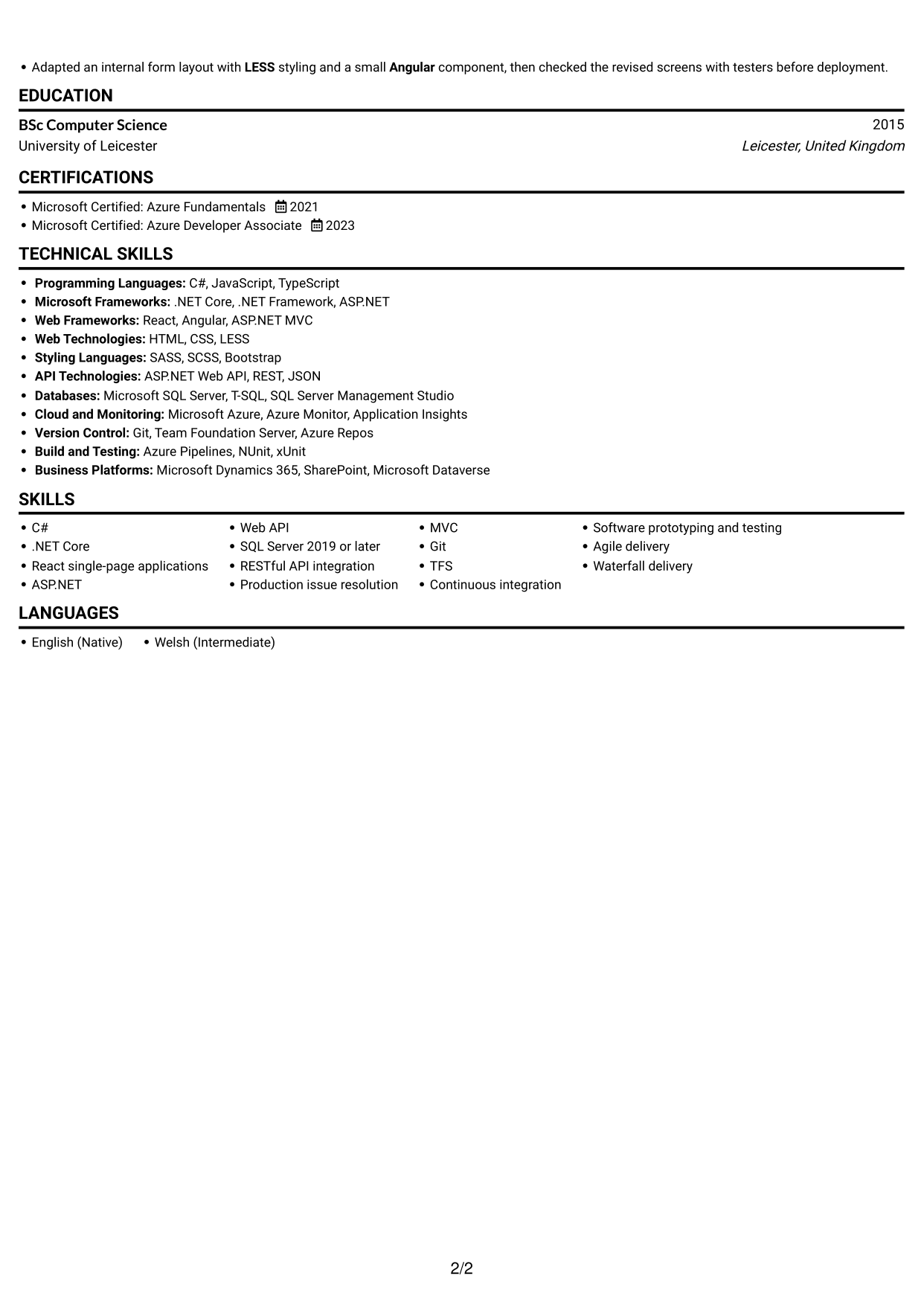 CV example — page 2