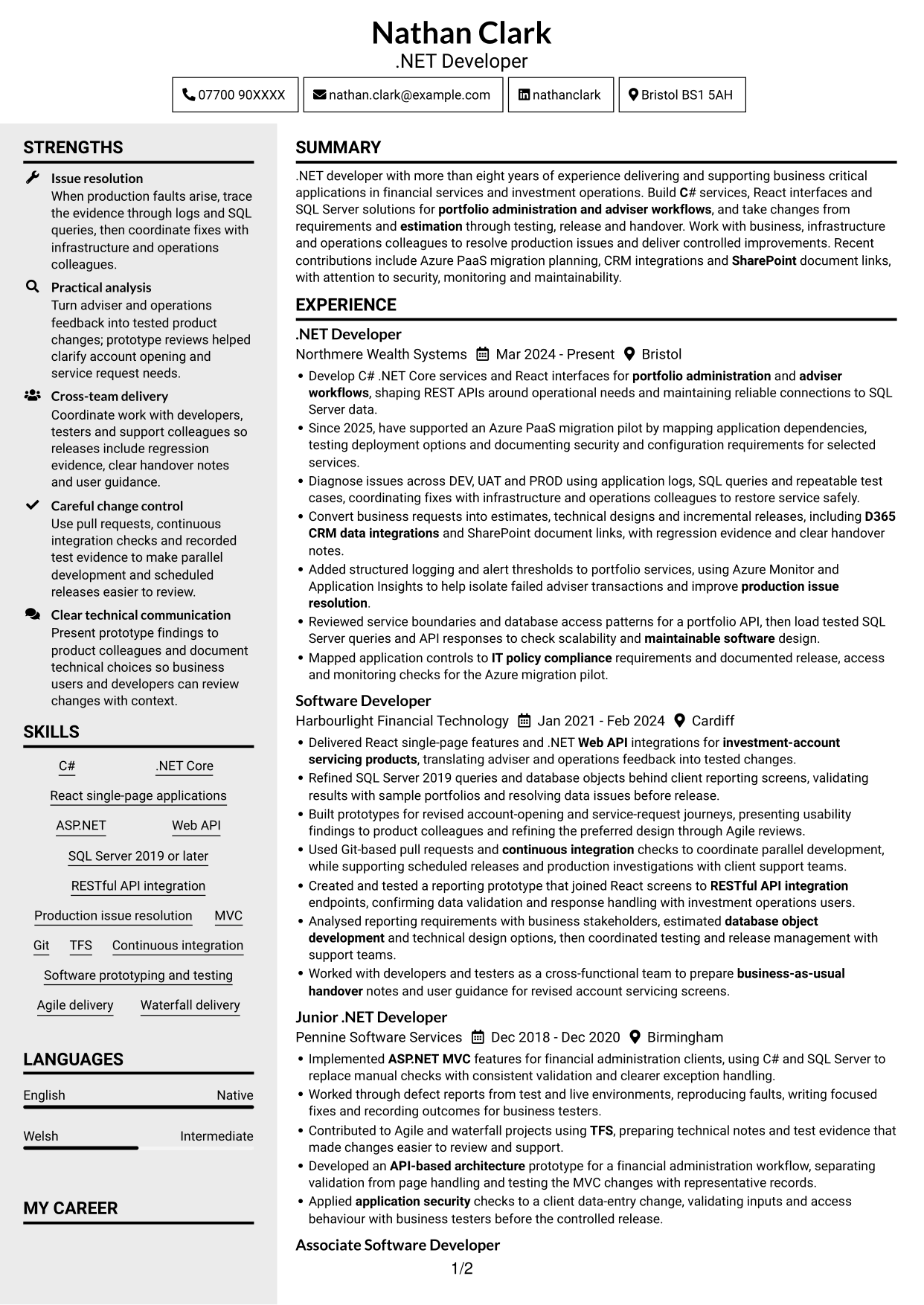 CV example — page 1