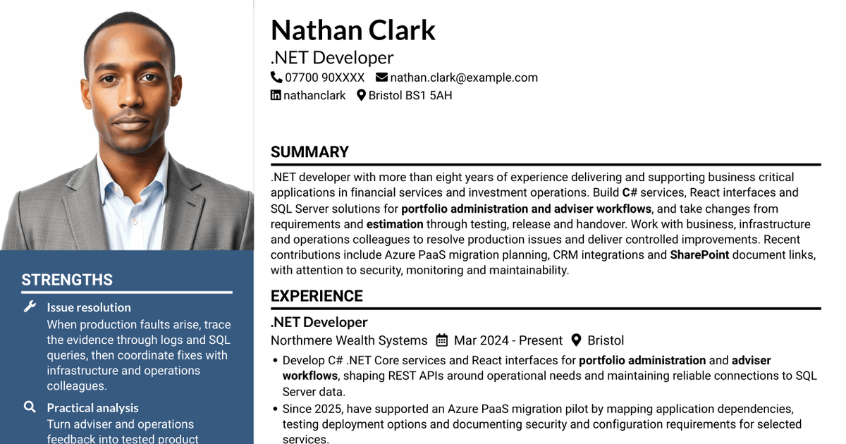 7 .NET Developer Wealth Management CV Templates with Example