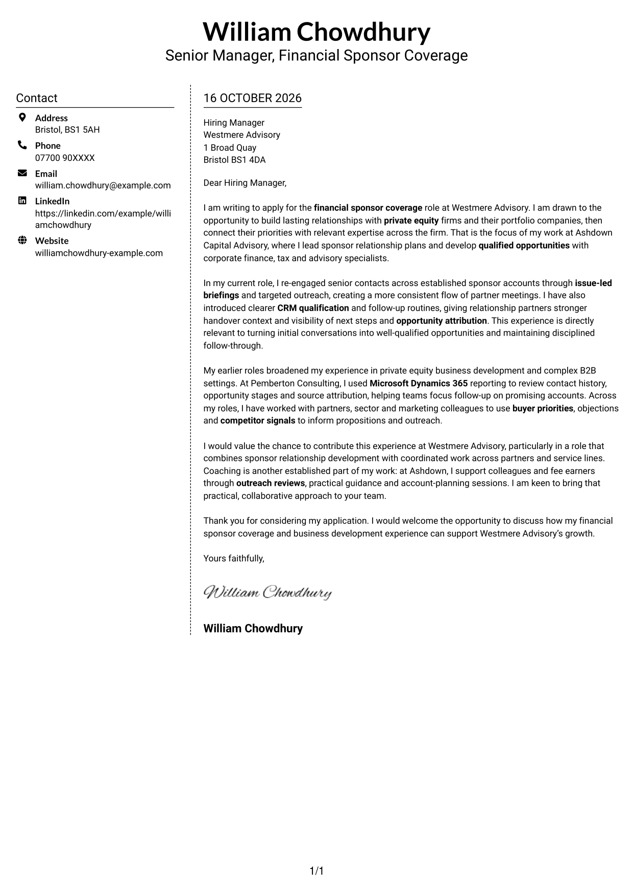 Cover letter example — page 1