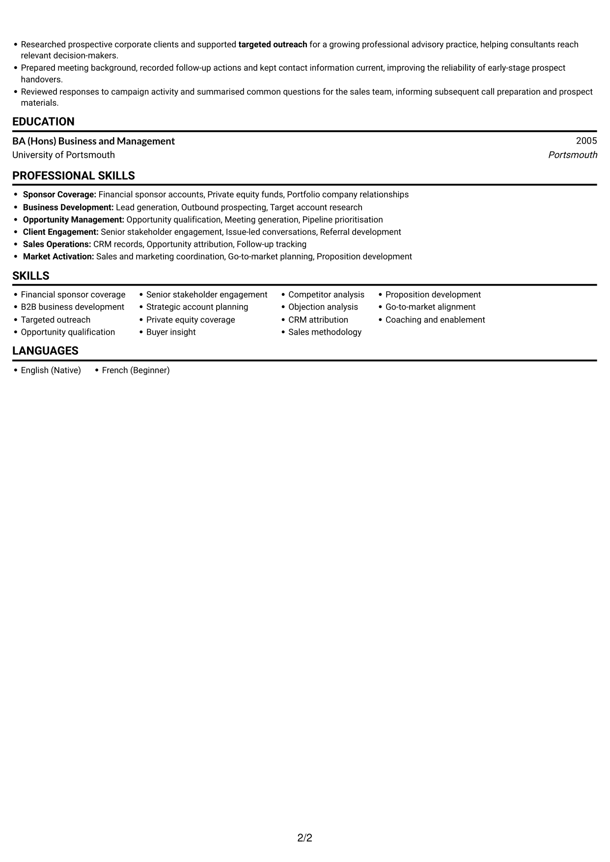 CV example — page 2