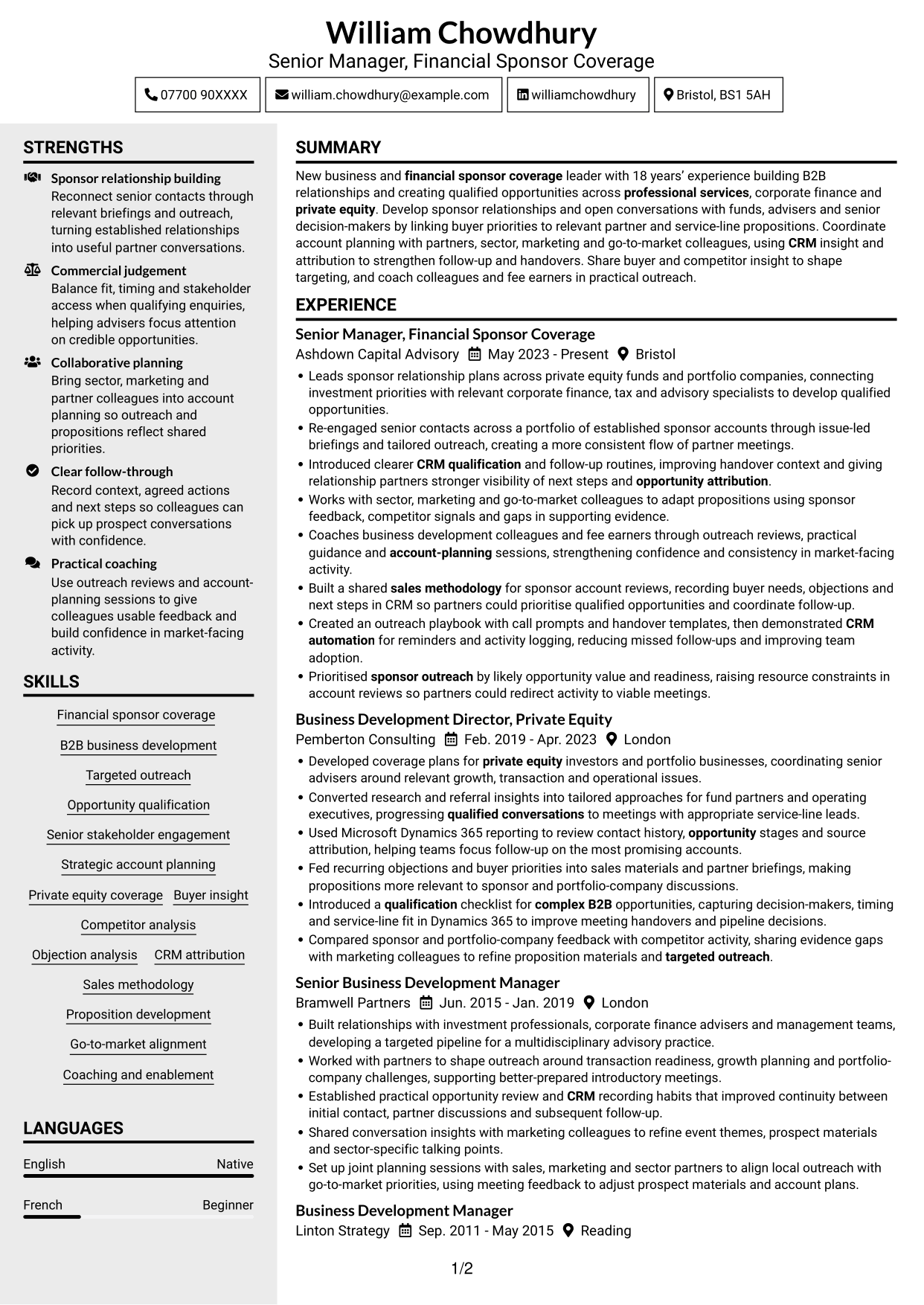 CV example — page 1