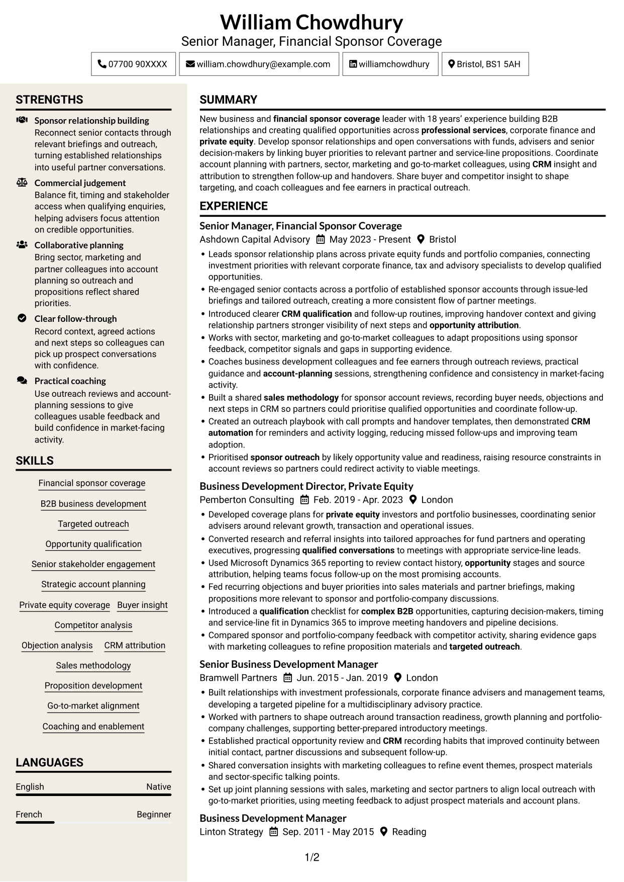 CV example — page 1