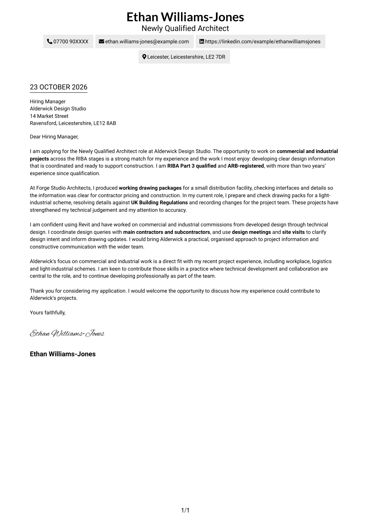 Cover letter example — page 1