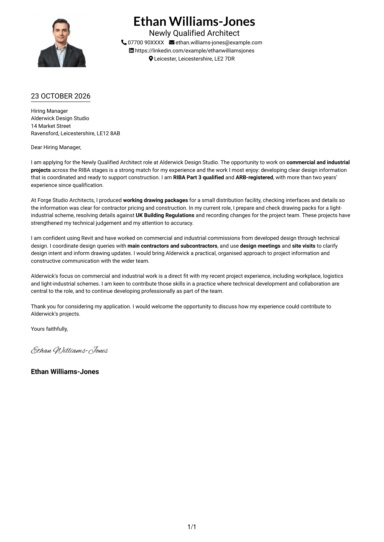Cover letter example — page 1