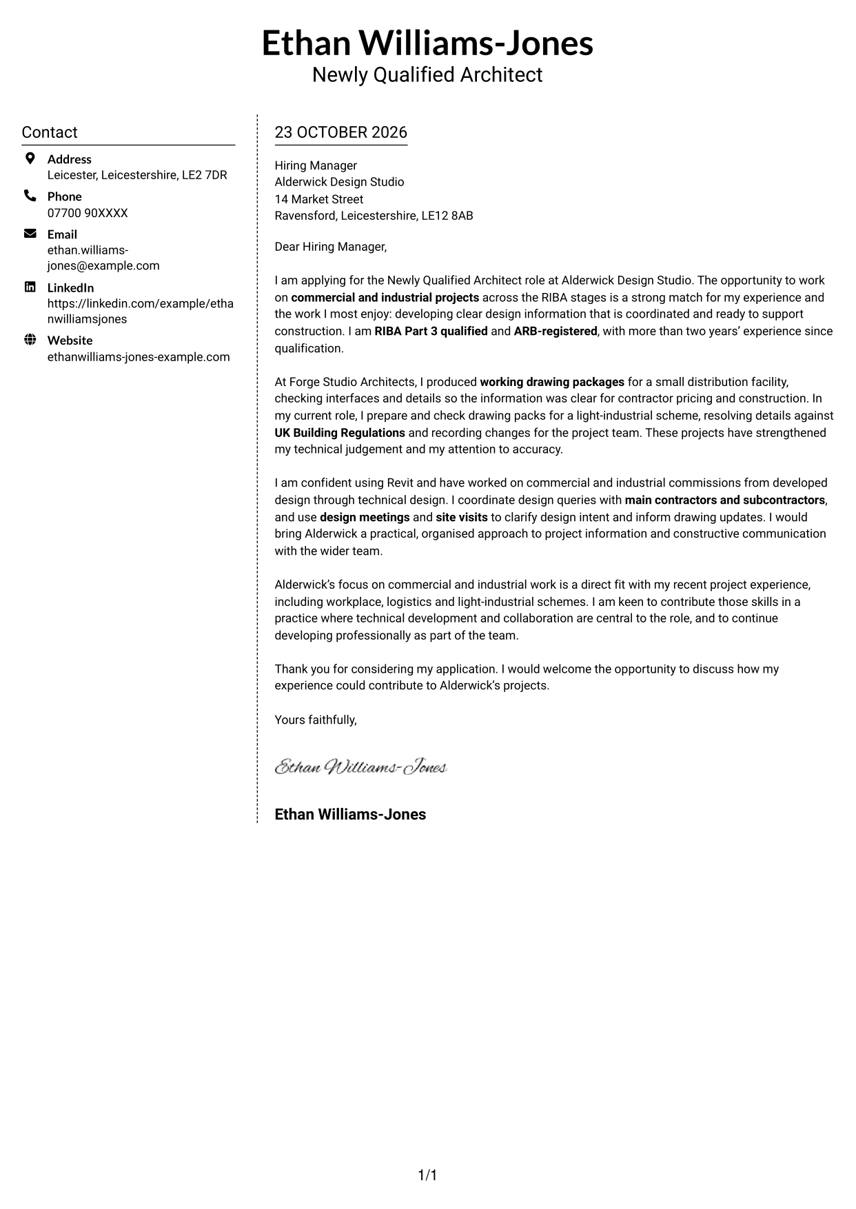 Cover letter example — page 1