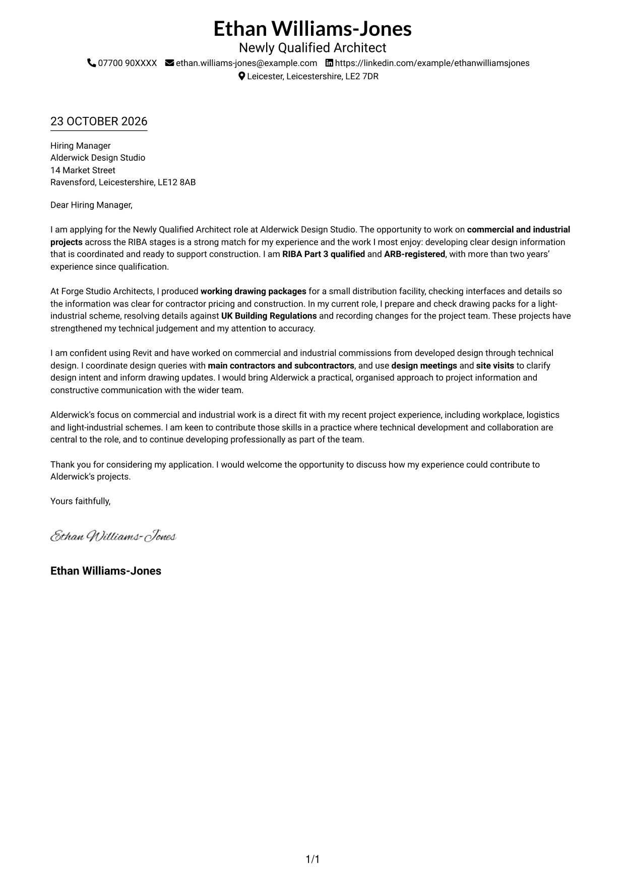 Cover letter example — page 1