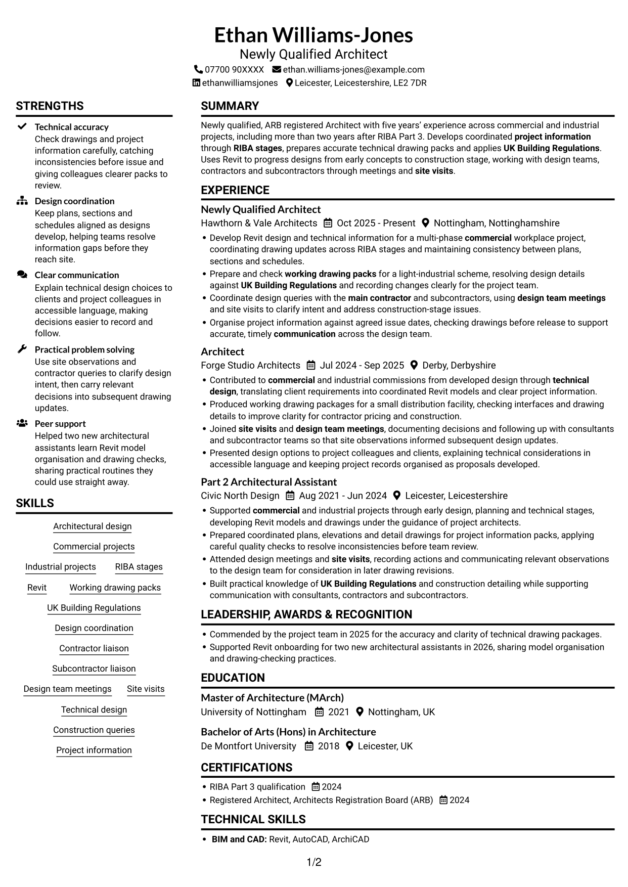 CV example — page 1