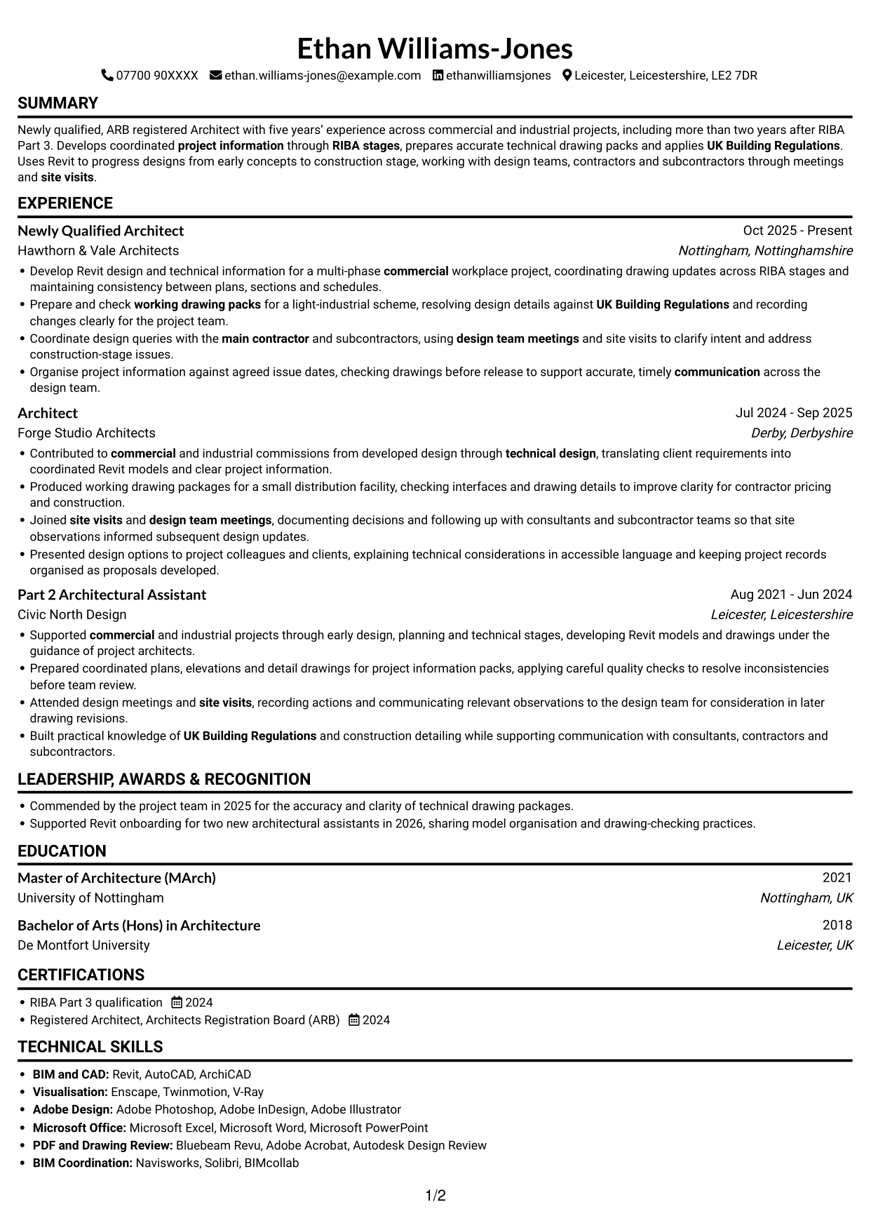 CV example — page 1