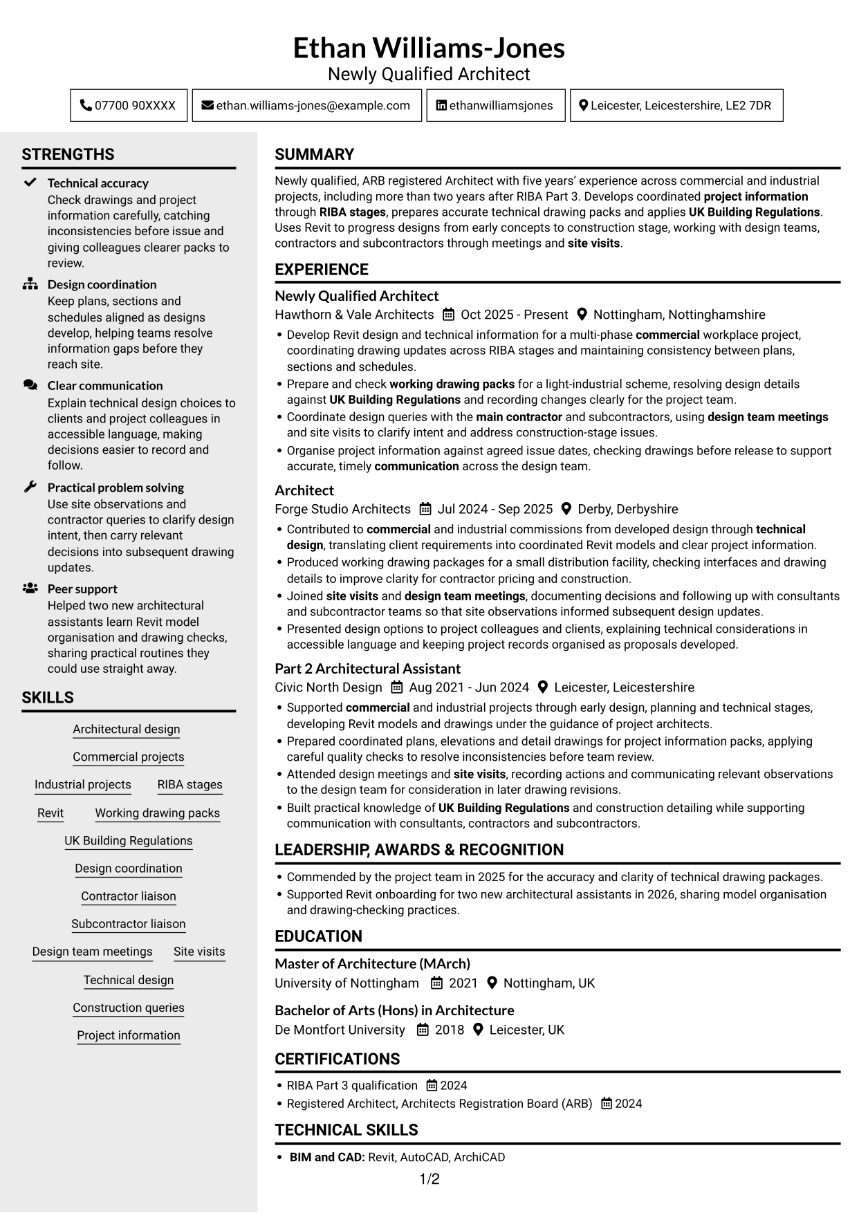 CV example — page 1