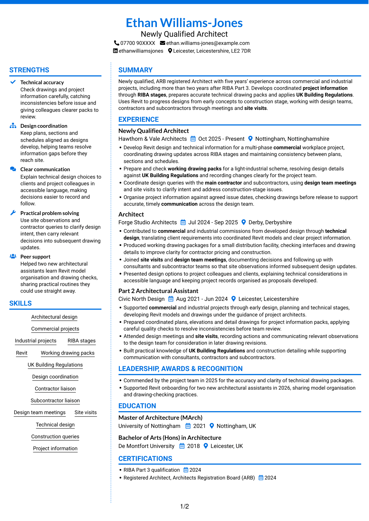 CV example — page 1