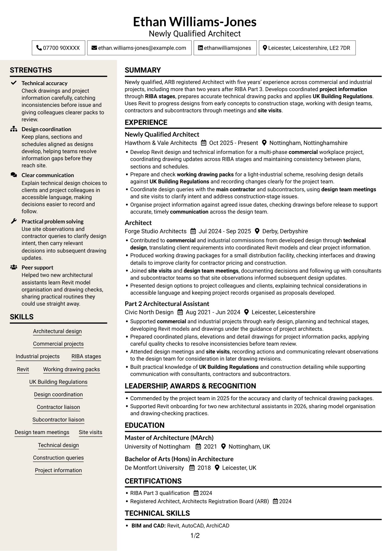 CV example — page 1