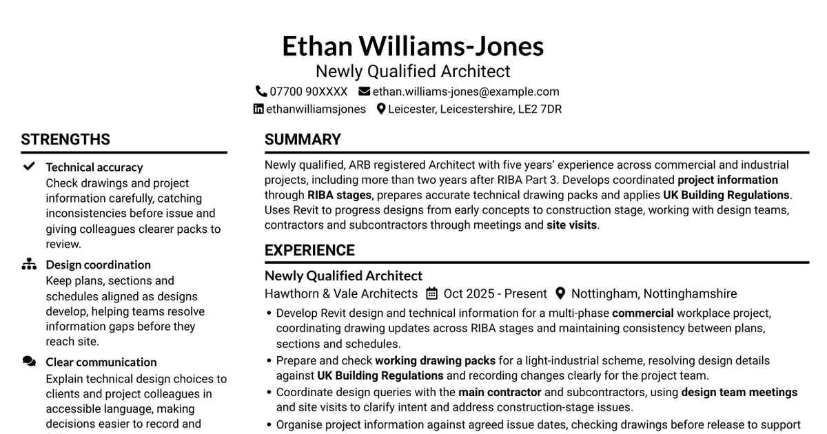 7 Newly Qualified Architect - Commercial and Industrial CV Templates with Example