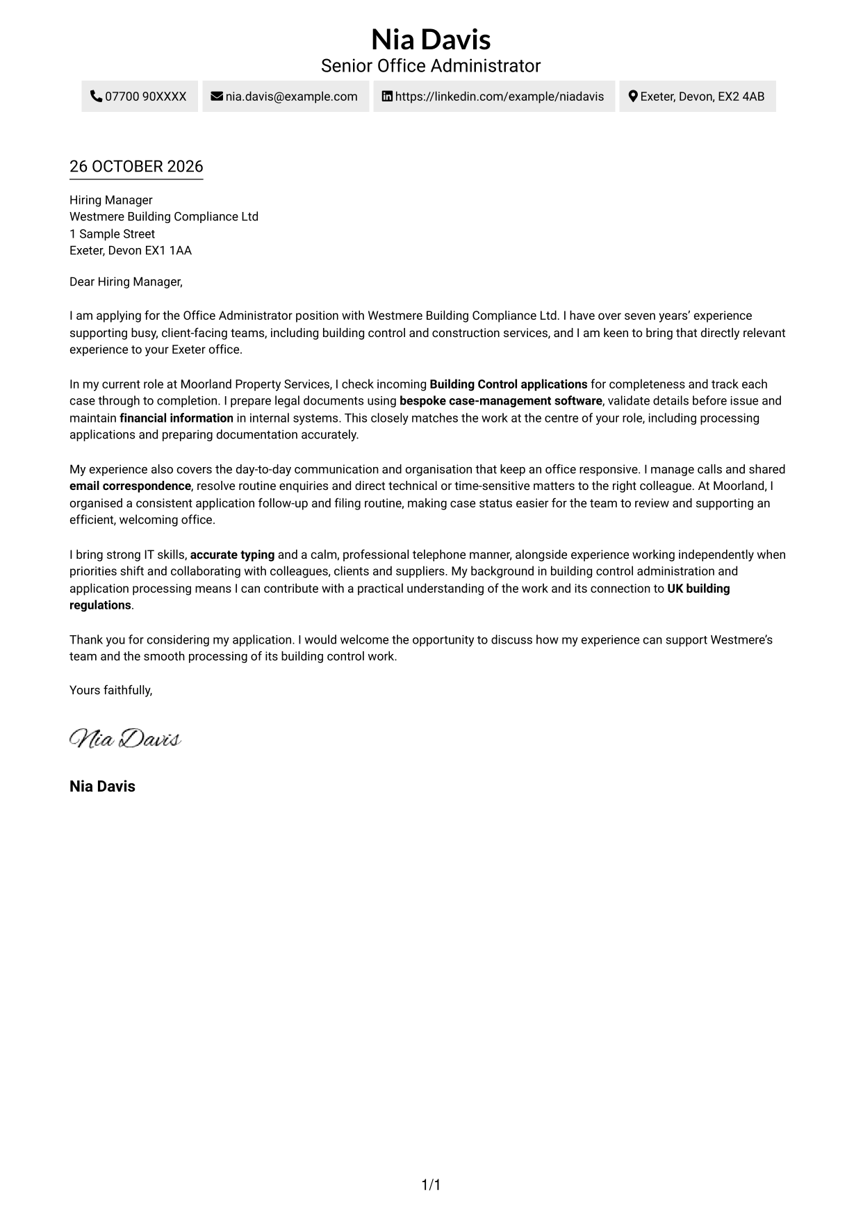 Cover letter example — page 1